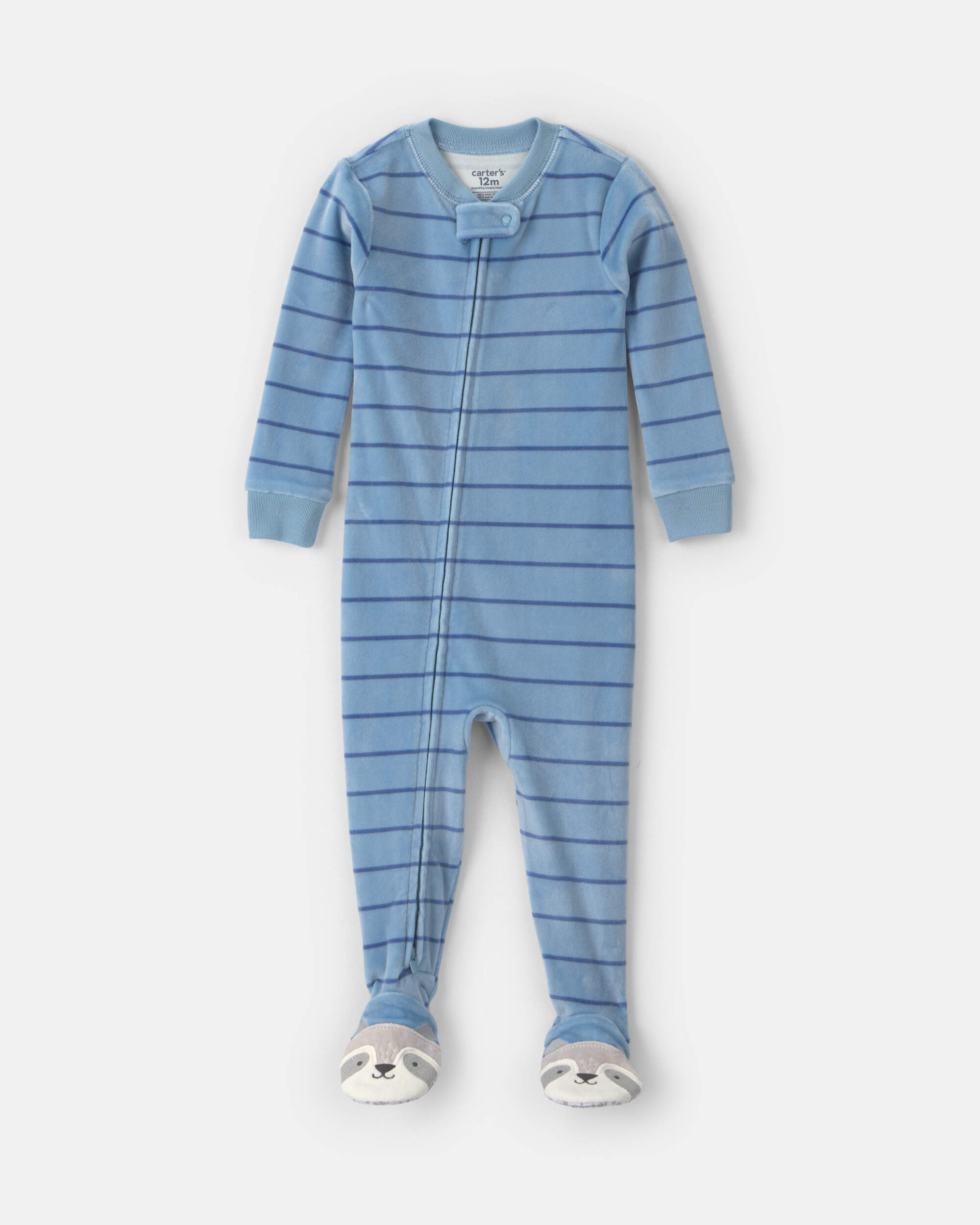 Toddler Boy 1-Piece Striped Raccoon DreamPlush Snug Fit Footed Pyjama - Blue