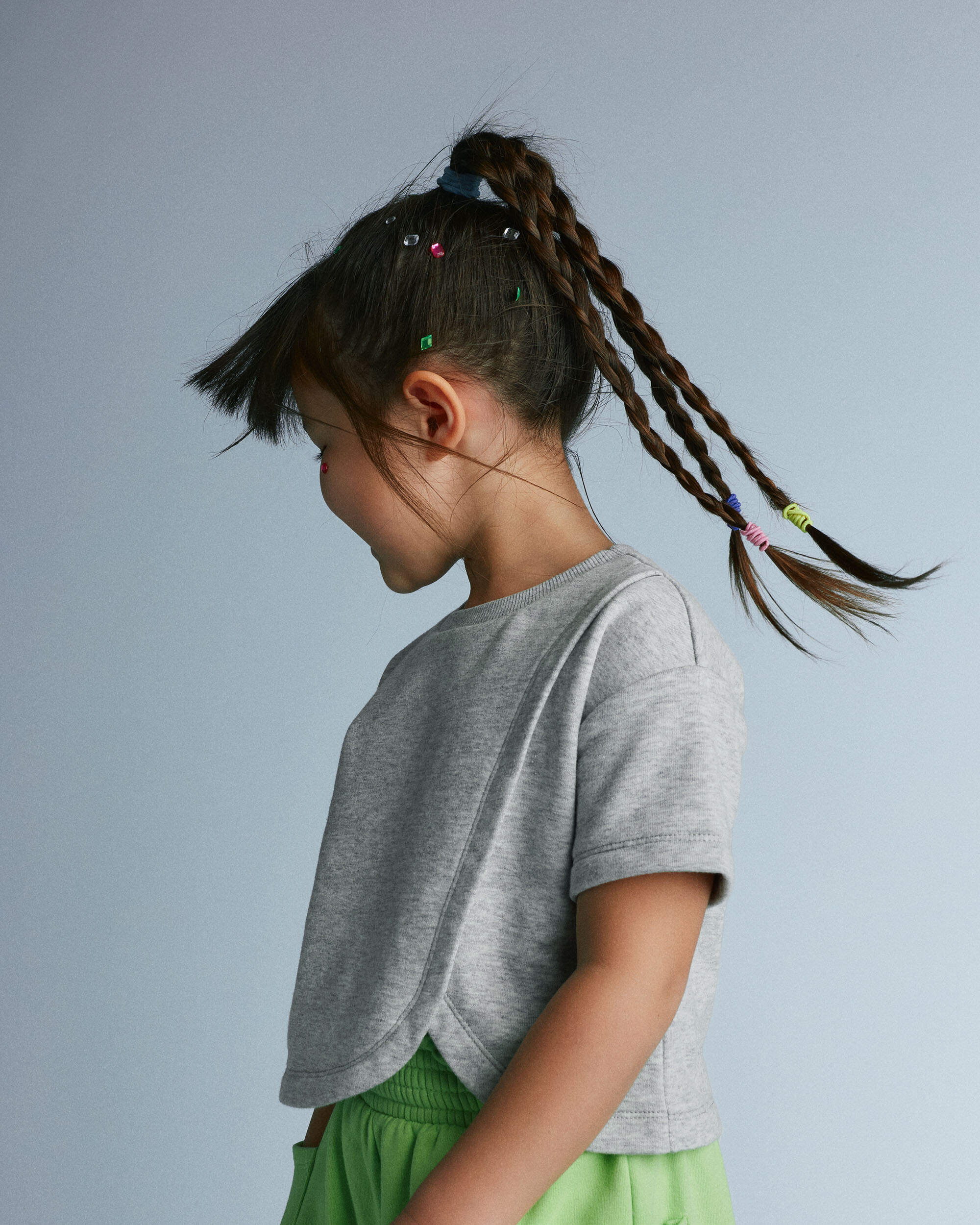 Toddler Girl French Terry Dolphin-Hem Top - Heather Grey