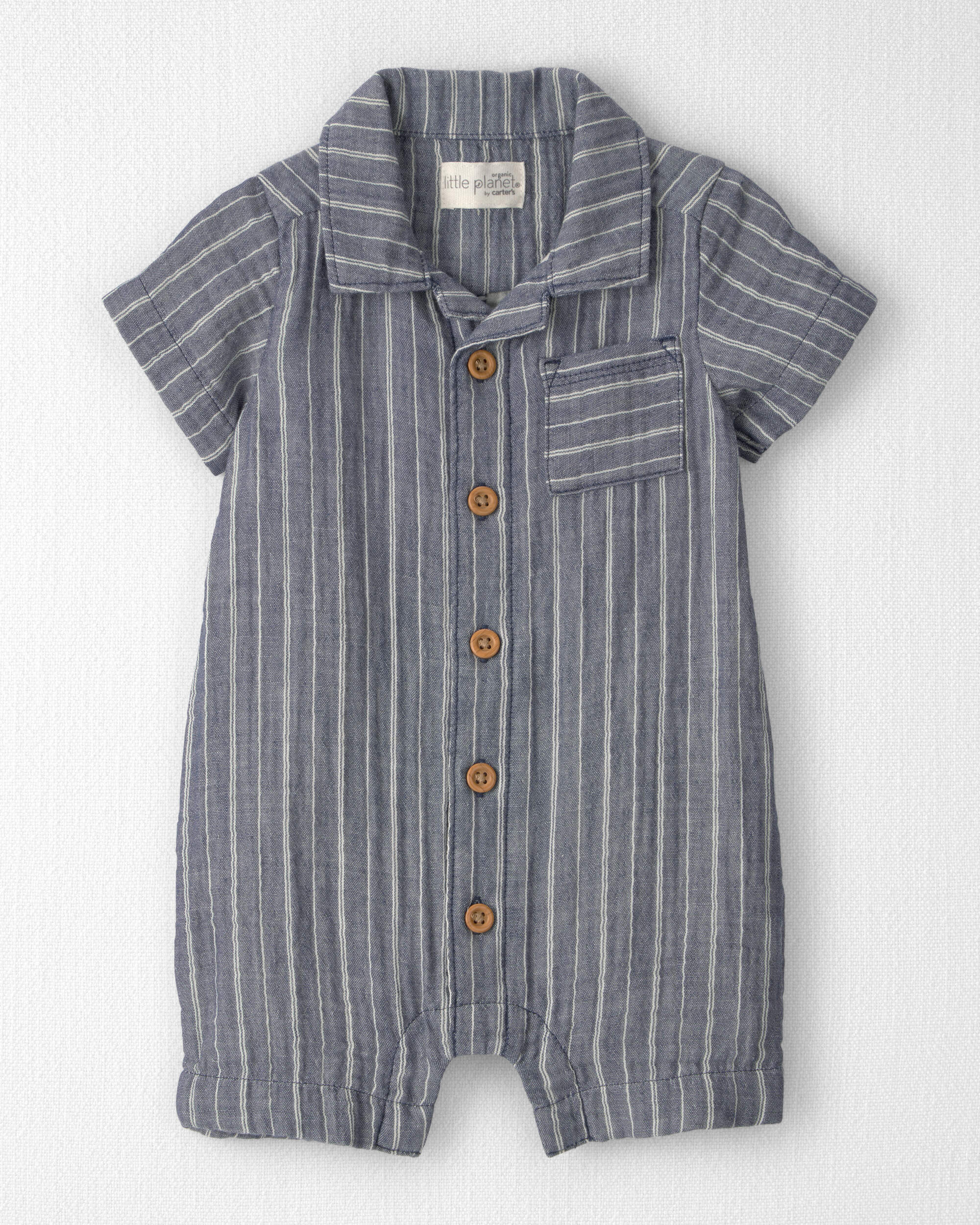 Baby Gauze Short-Sleeve Romper Navy