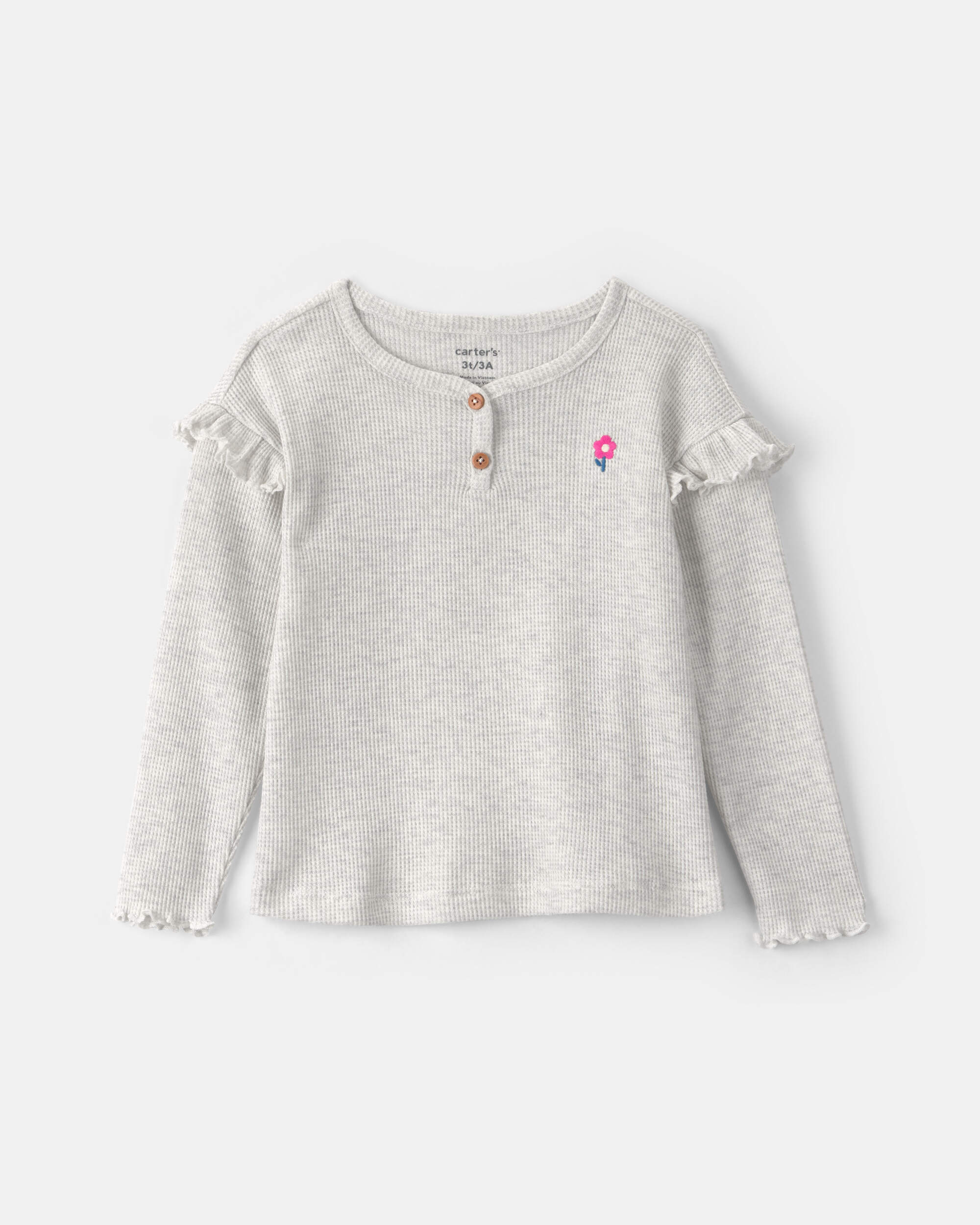 Toddler Girl Flower Thermal Long-Sleeve Top - Grey