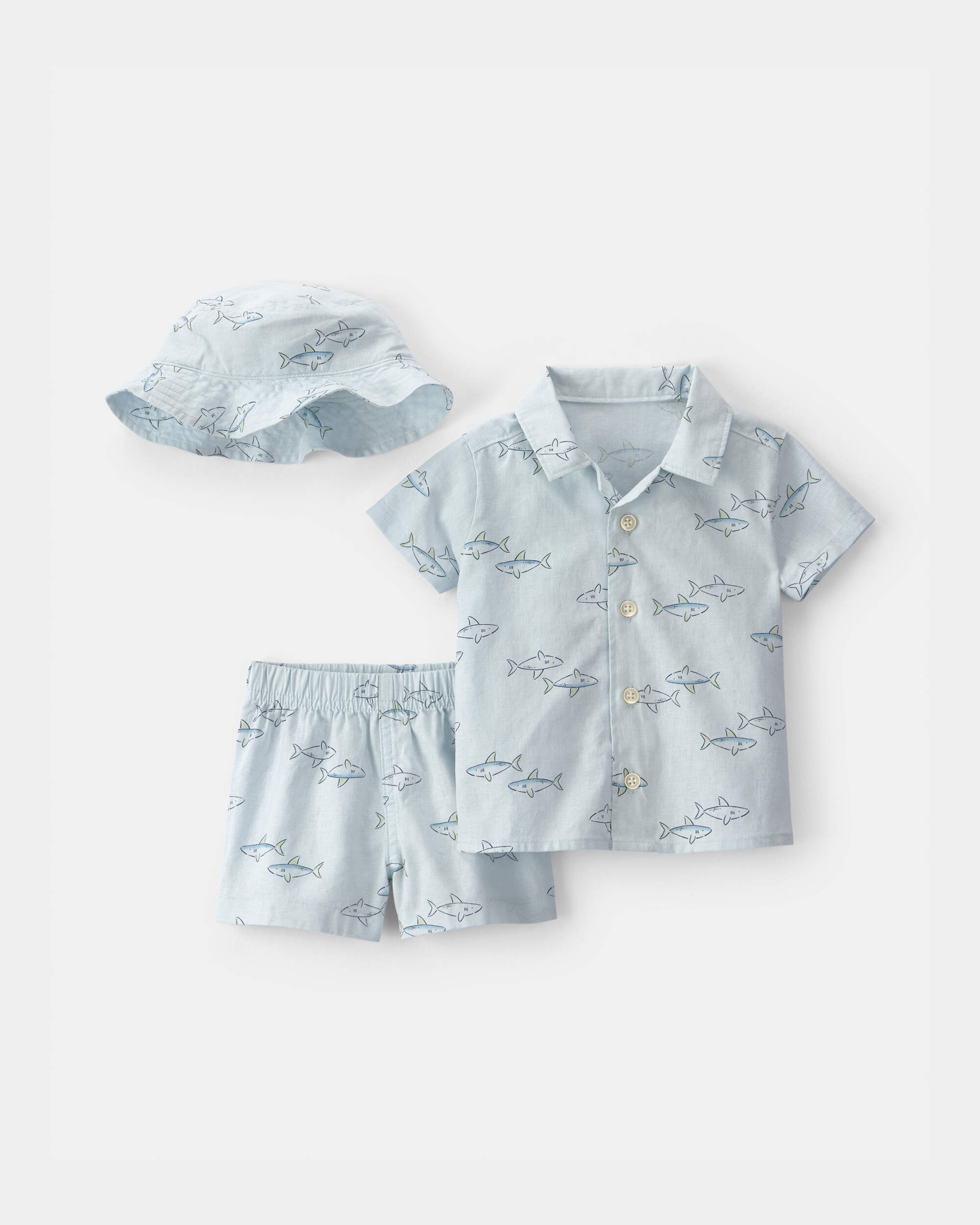 Baby 3-Piece Shark Top & Short Set - Blue