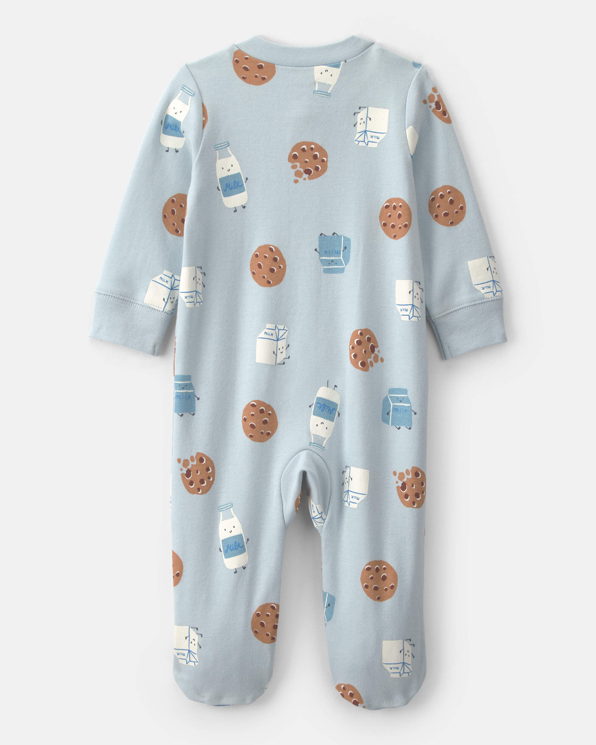 Baby Boy Milk & Cookies 100% Cotton 2-Way Zip Sleeper - Blue