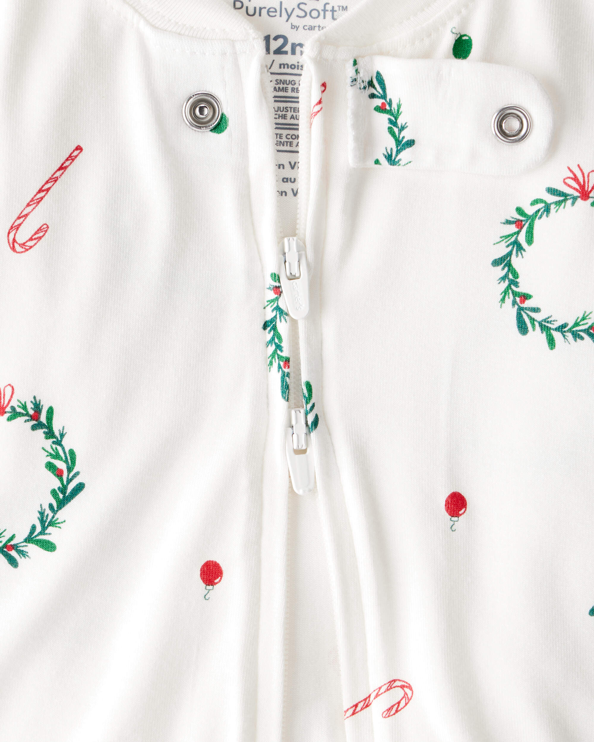 Baby Christmas Wreath Print PurelySoft Snug Fit 1-Piece pyjamas - White