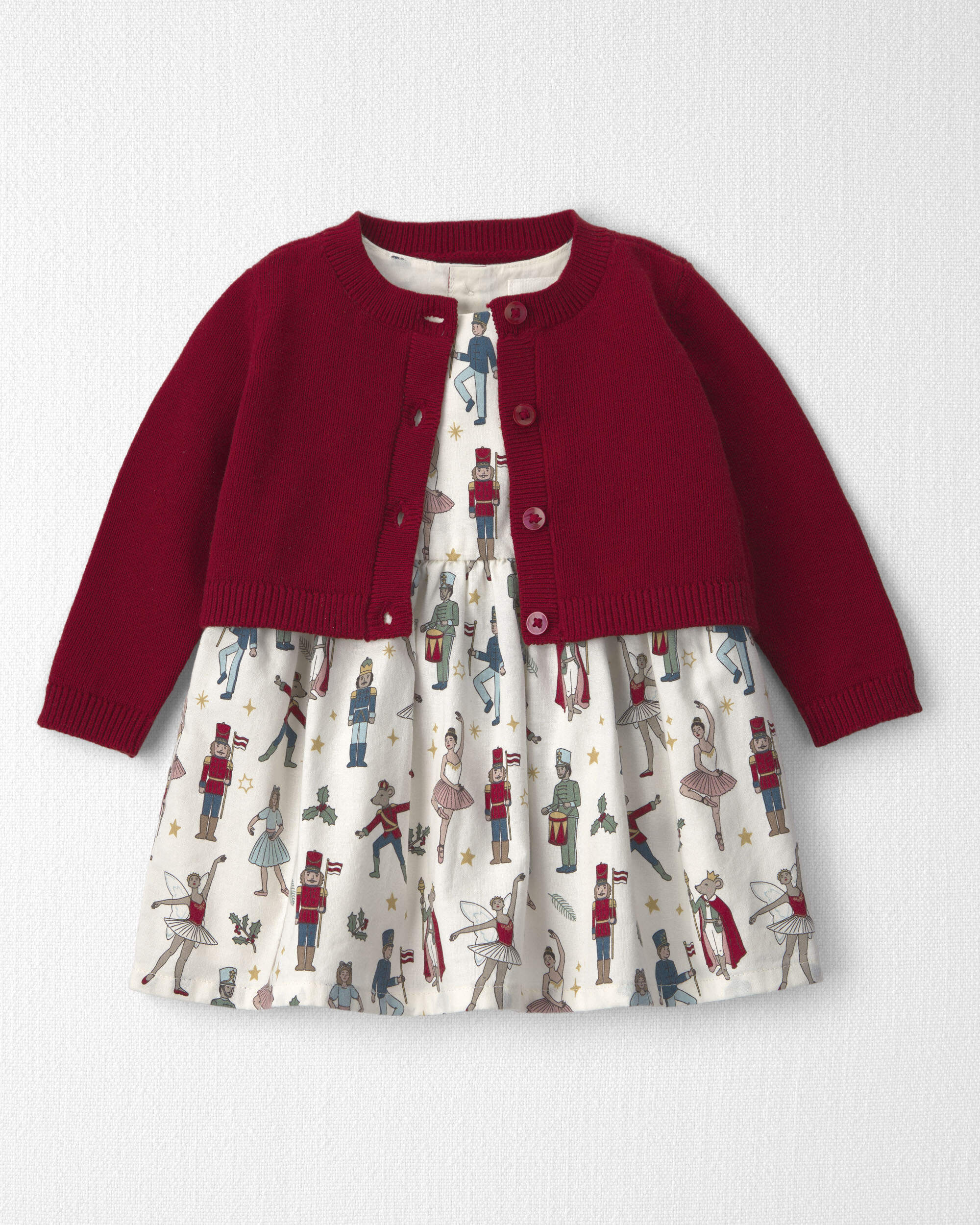 Baby Girl 2-Piece Organic Cotton Cardigan Dress Set Nutcracker