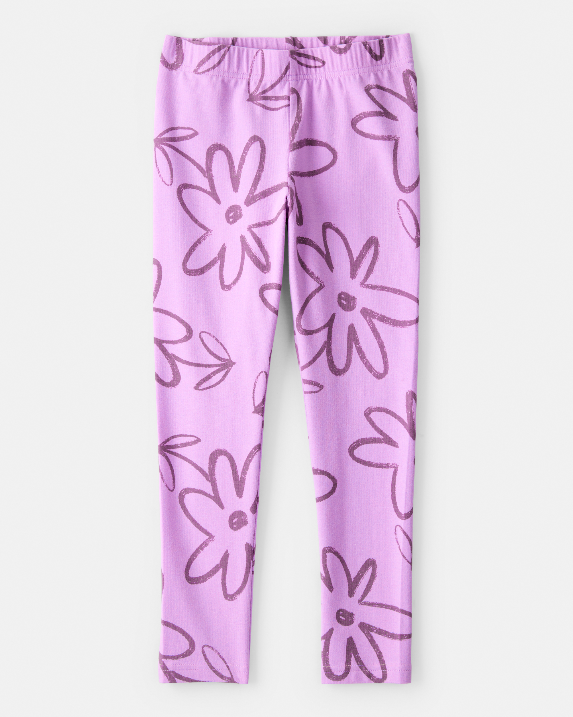 Girls Floral Pull-On Stretch Leggings - Purple