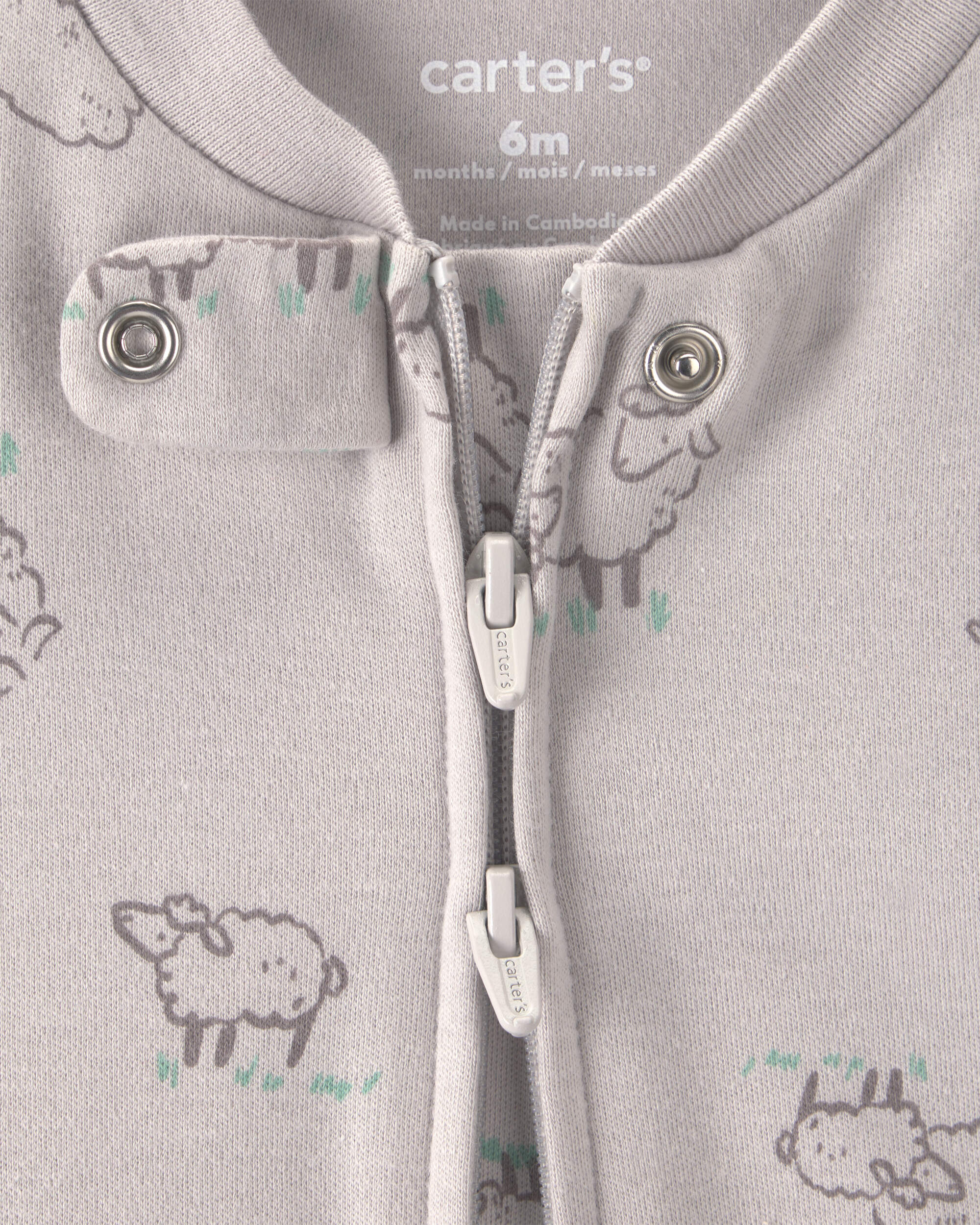 Baby Sheep 100% Cotton 2-Way Zip Sleeper - Grey
