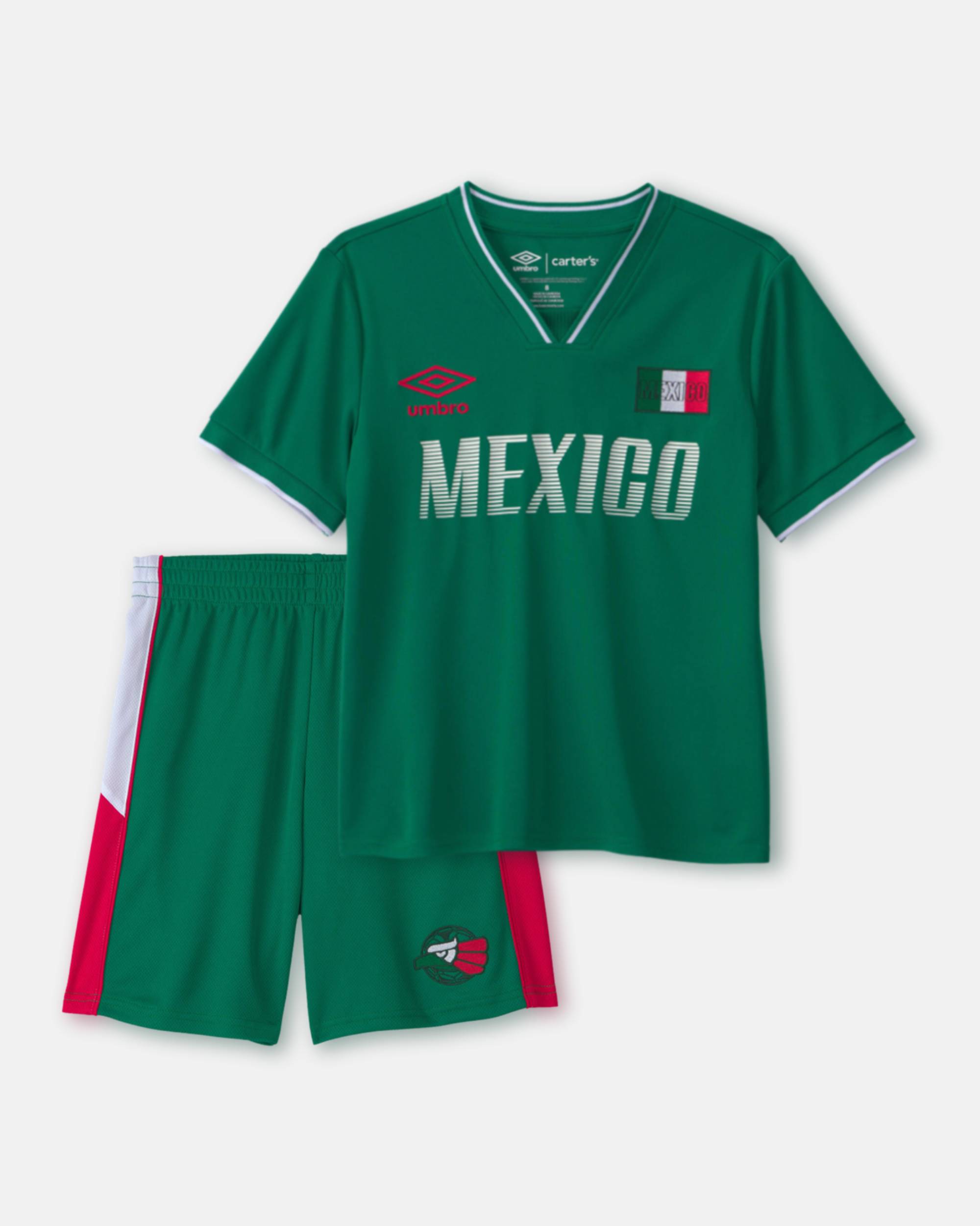 Kids 2-Piece Umbro Mexico Soccer Jersey & Short Set - Green/White/Red