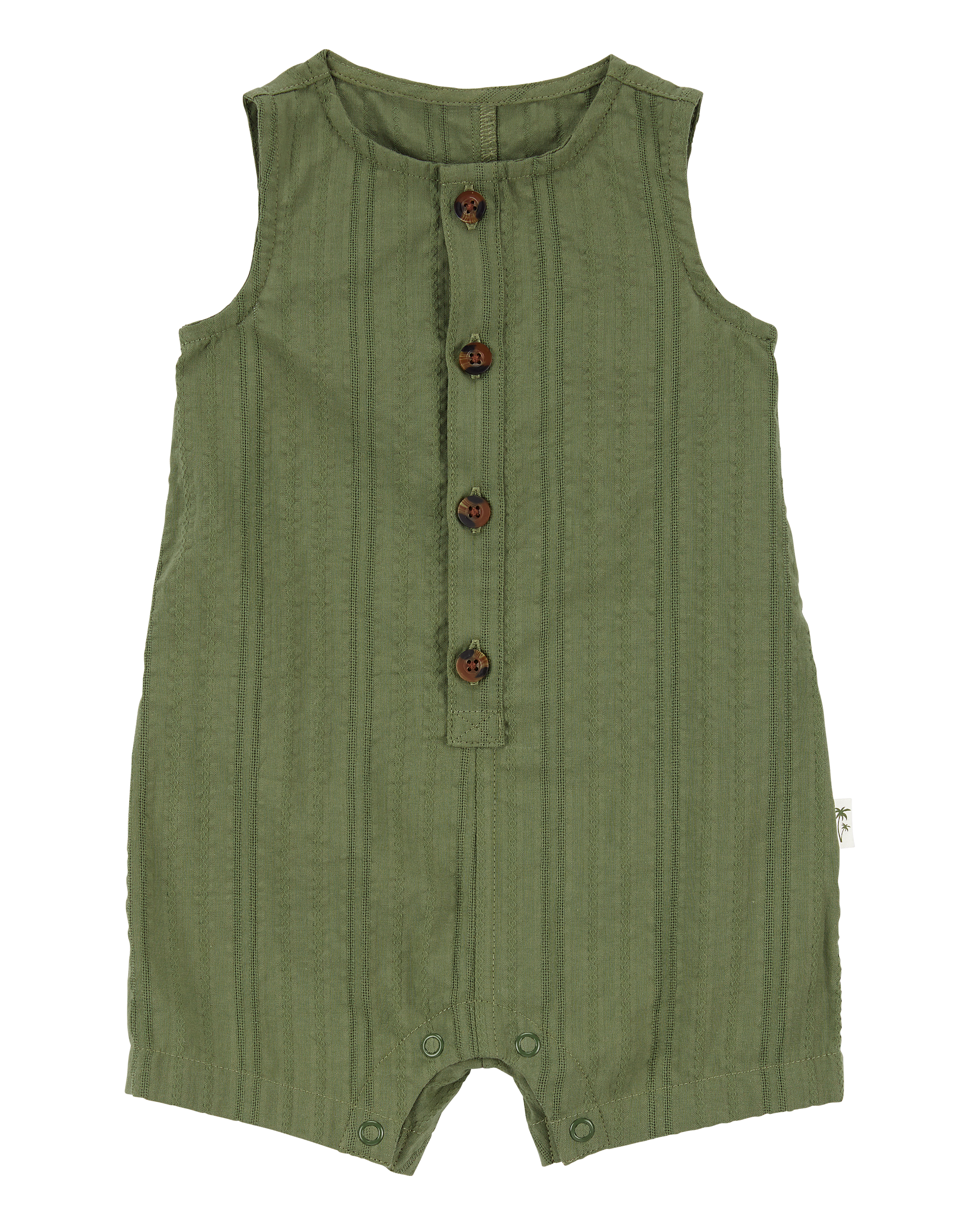 Baby Button-Down Cotton Romper - Green