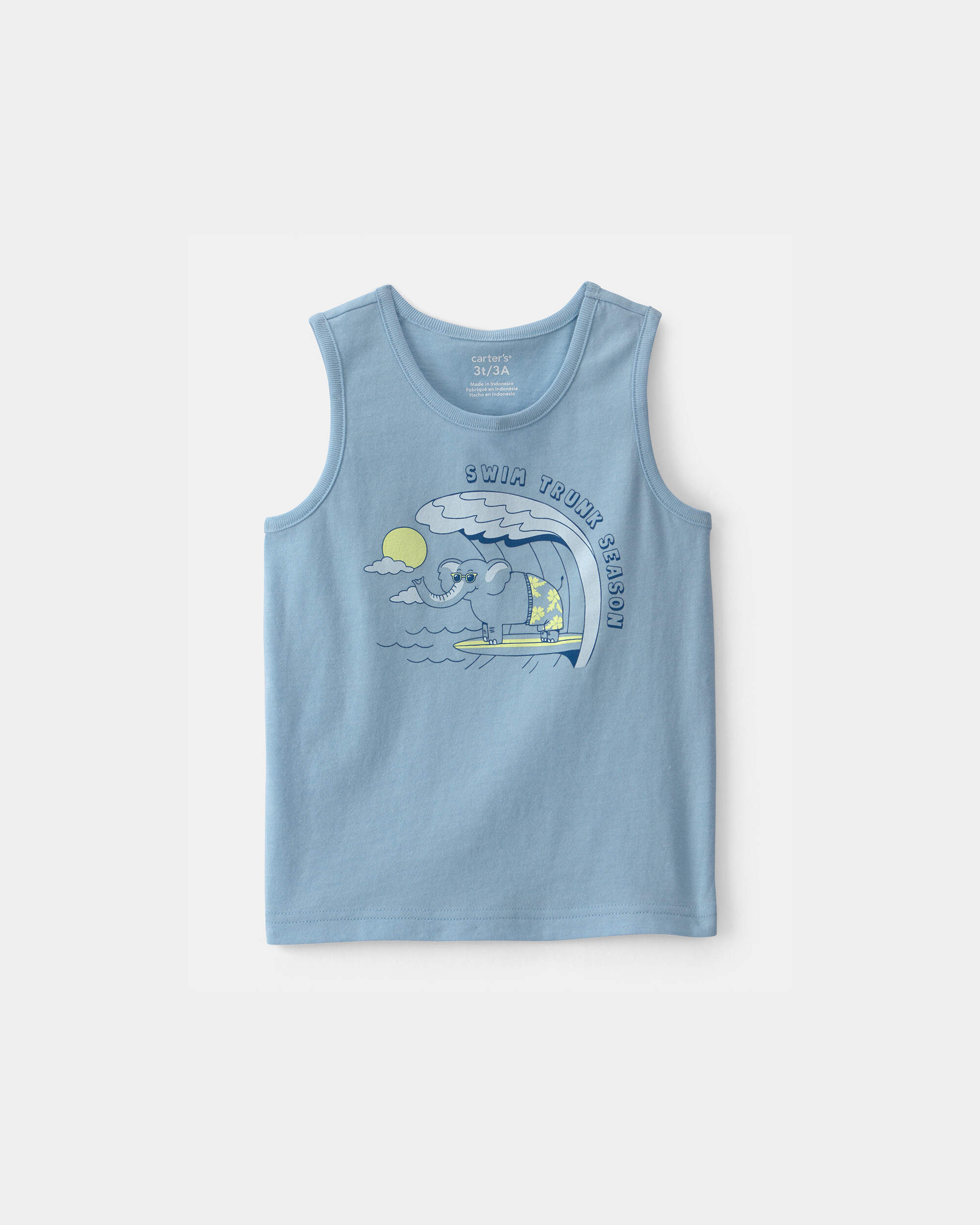 Toddler Surfing Elephant Graphic Tank - Blue