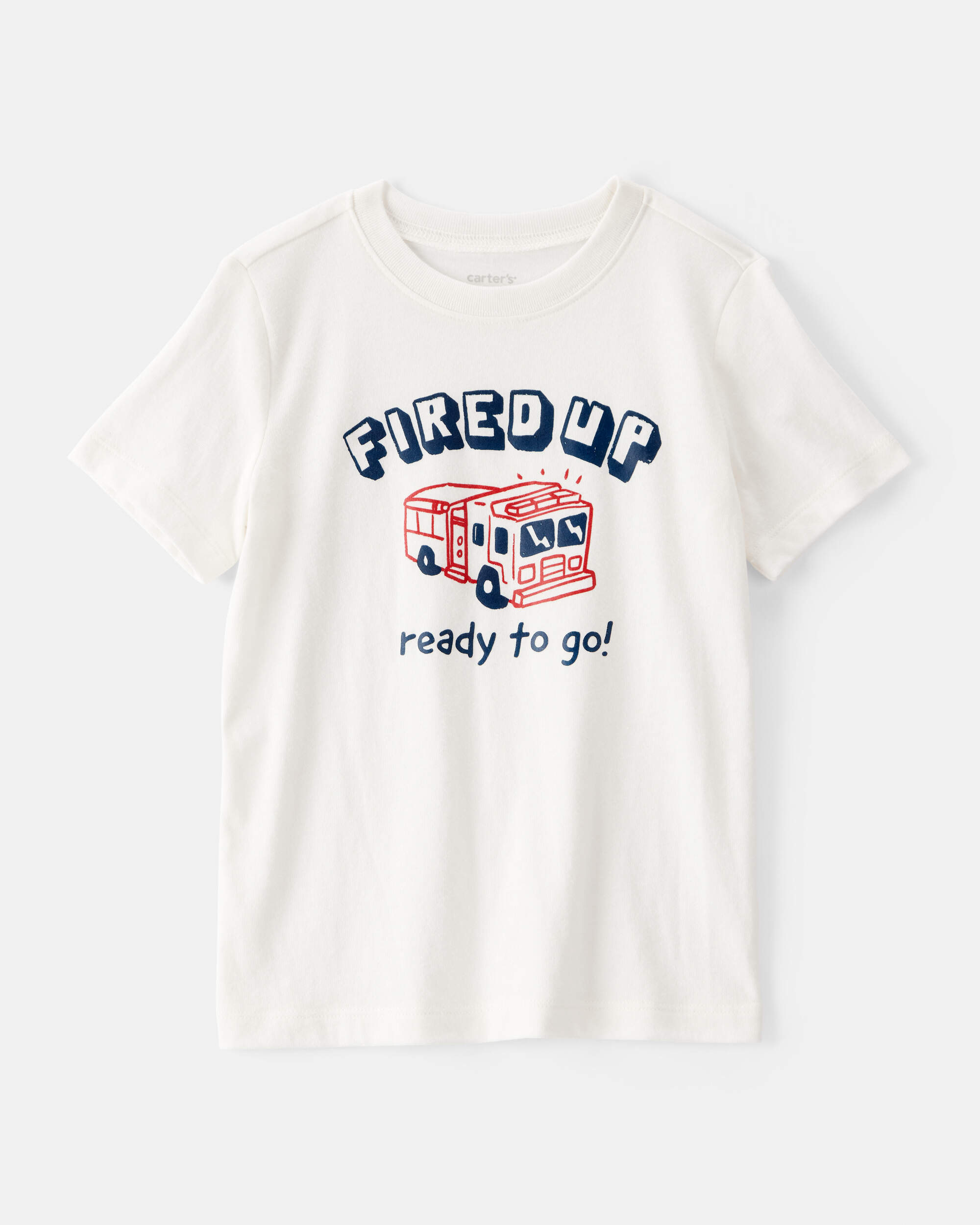 Toddler Boy Firetruck Graphic Tee - White