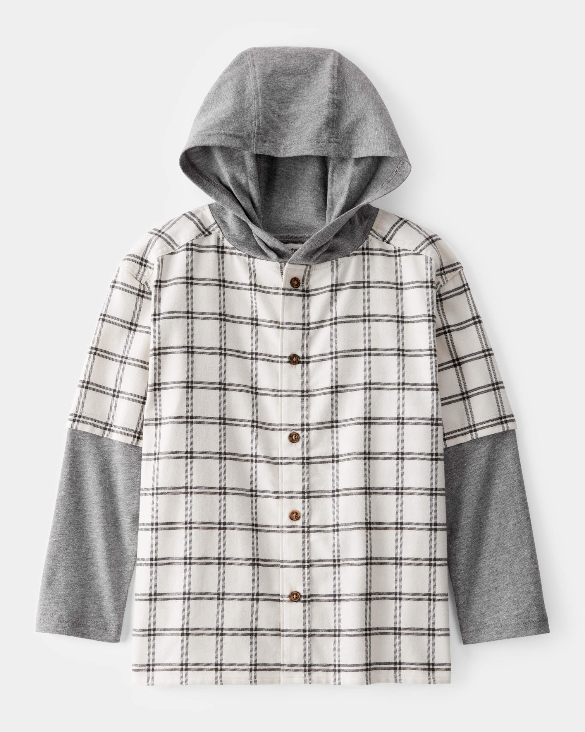Boys 2-Piece Layered-Look Button-Down Hooded Tee