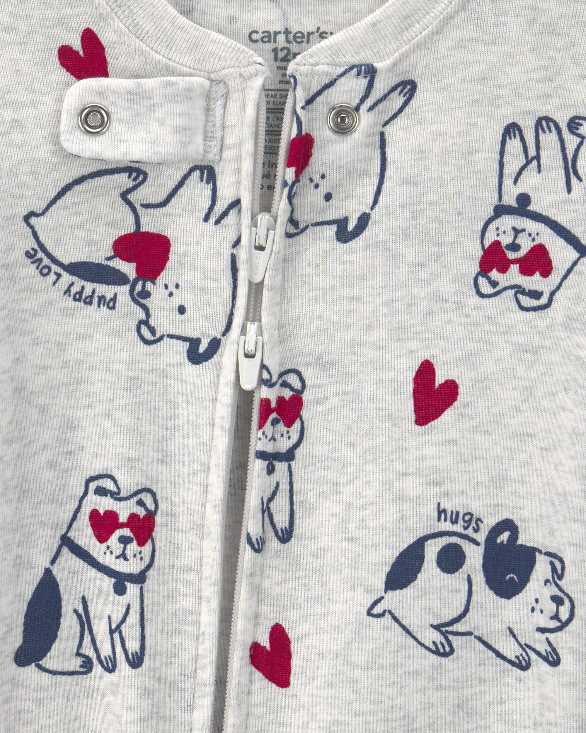Baby Puppy Love Valentine's Day Snug Fit 1-Piece Pyjama - Cream
