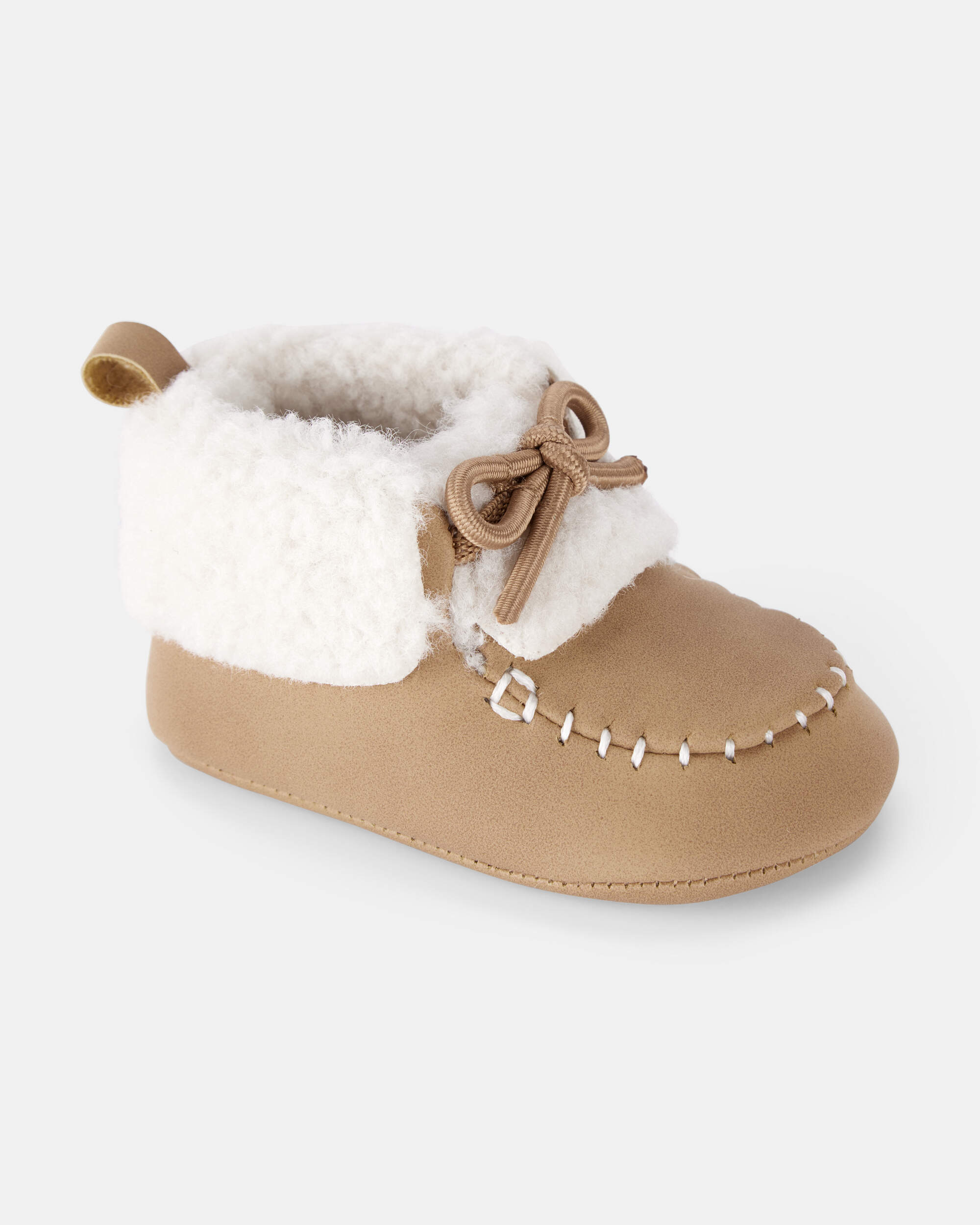 Baby Boy Sherpa Moccasin Boots - Brown/White