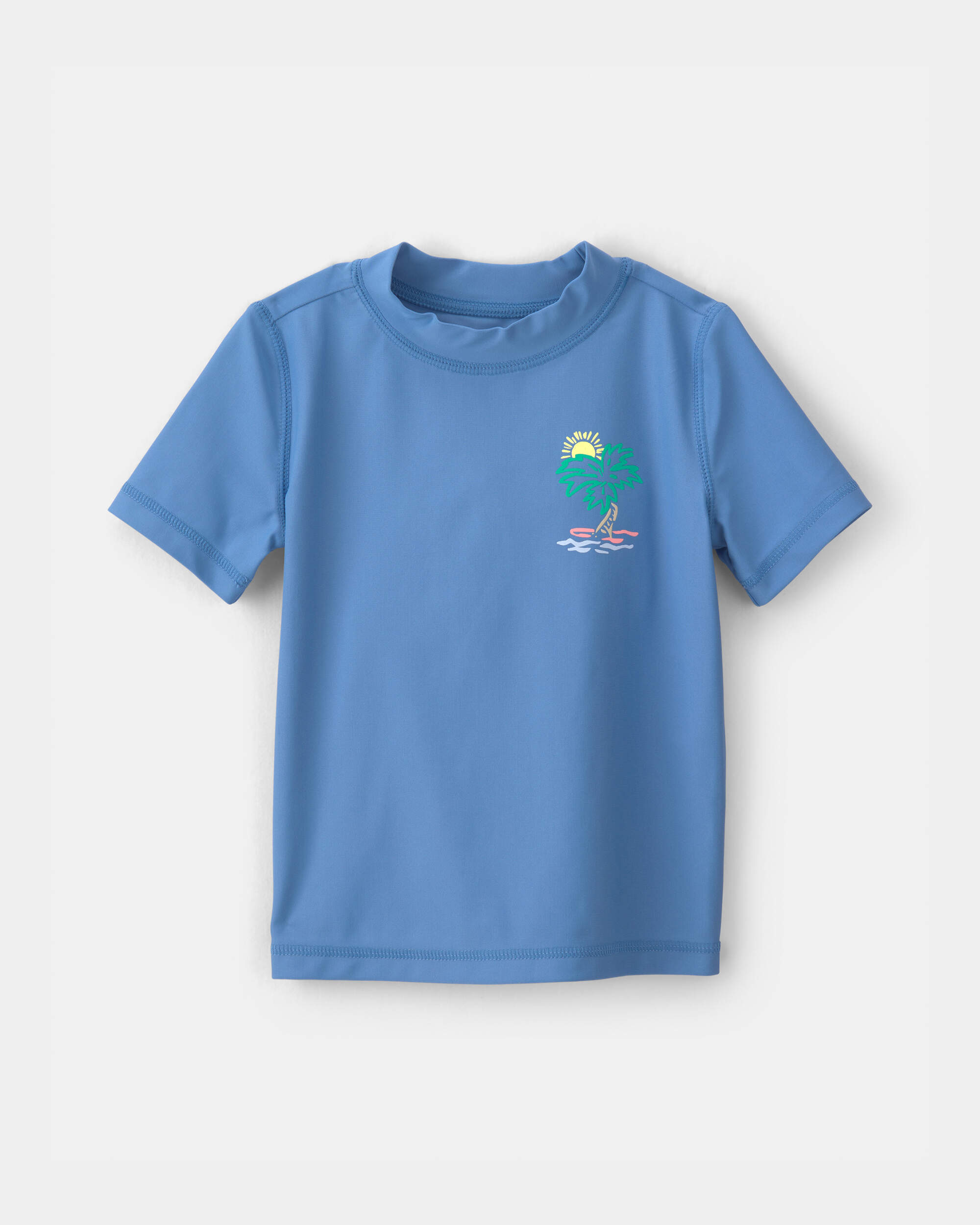 Toddler Boy Palm Tree Solid Short-Sleeve Rashguard - Blue
