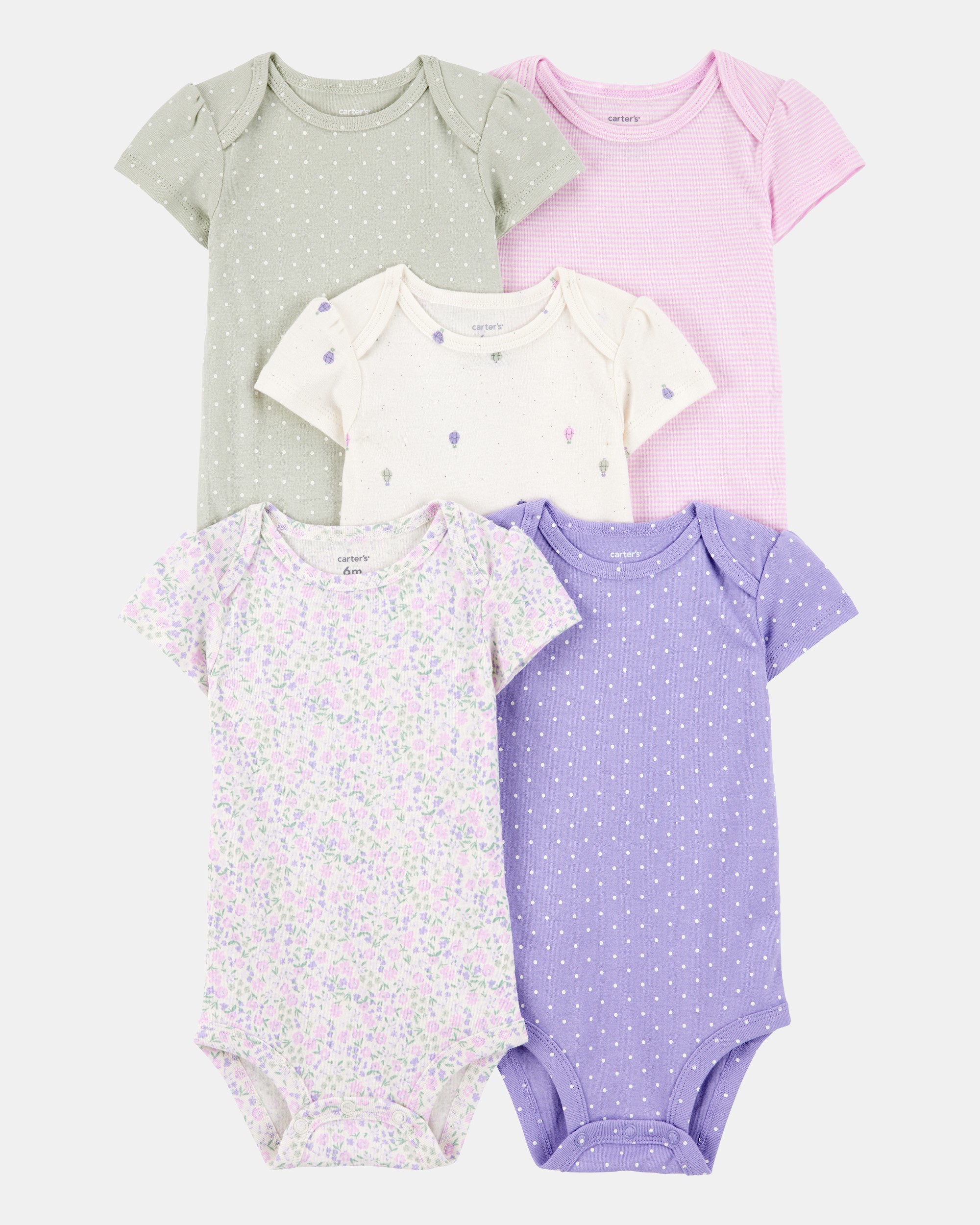 Baby Girl 5-Pack Floral Polka Dot Short-Sleeve Bodysuits