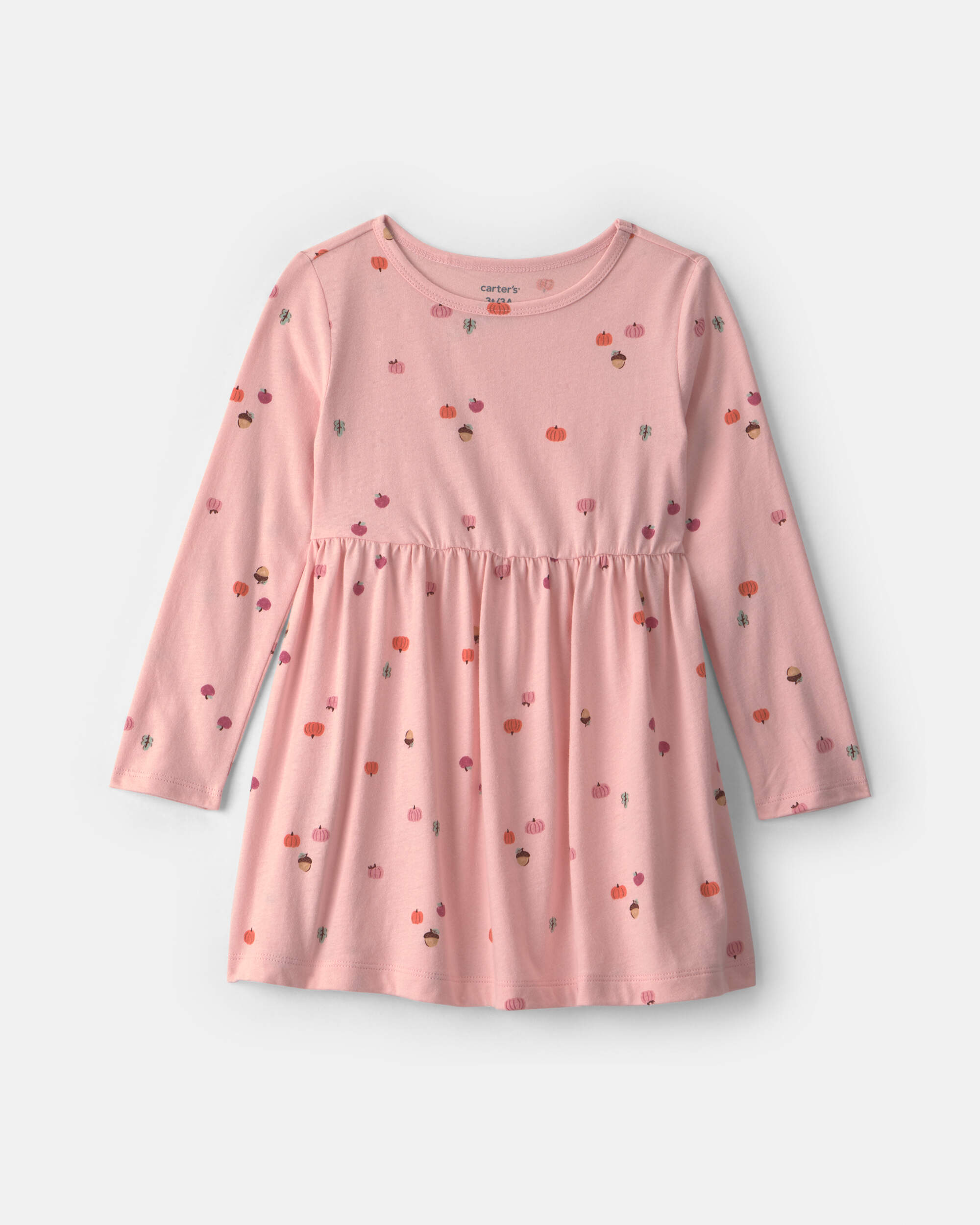 Toddler Girl Pumpkin Long-Sleeve Dress - Pink