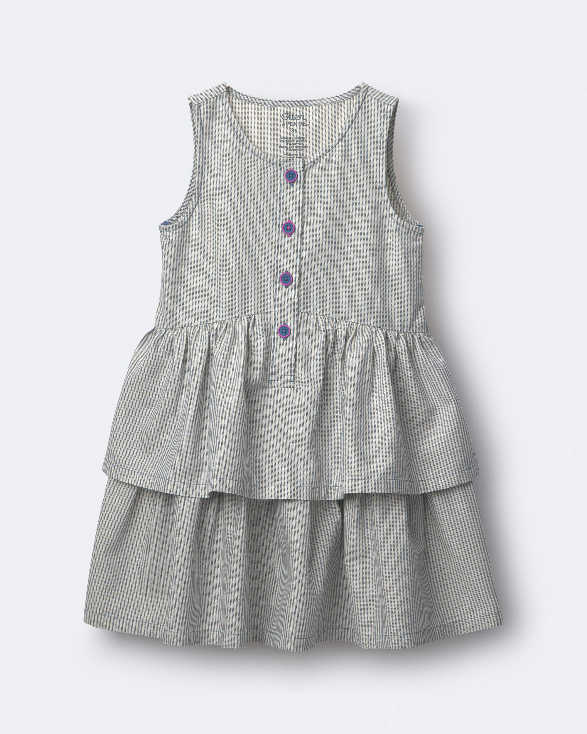 Toddler Girl Tiered Drop-Waist Dress Stripes - Cream/Slate Blue