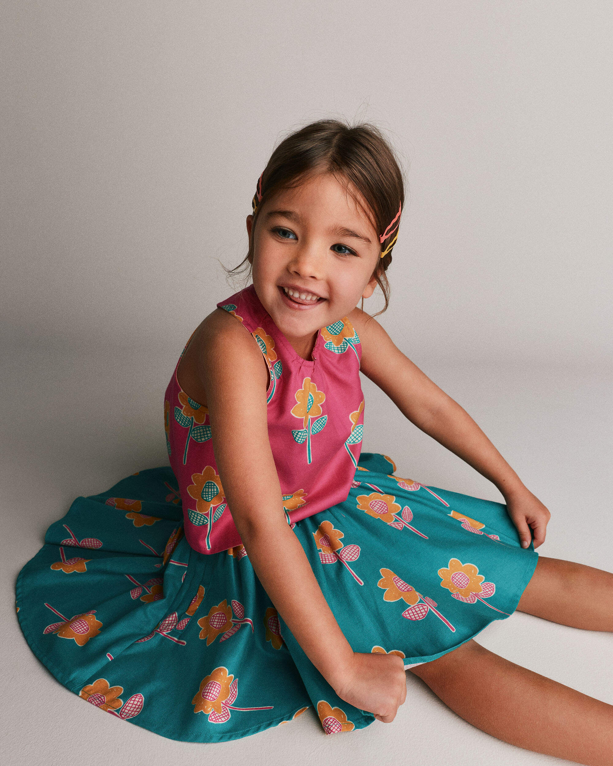 Toddler Girl Reversible Cross-Back Top Floral Print - Hot Pink