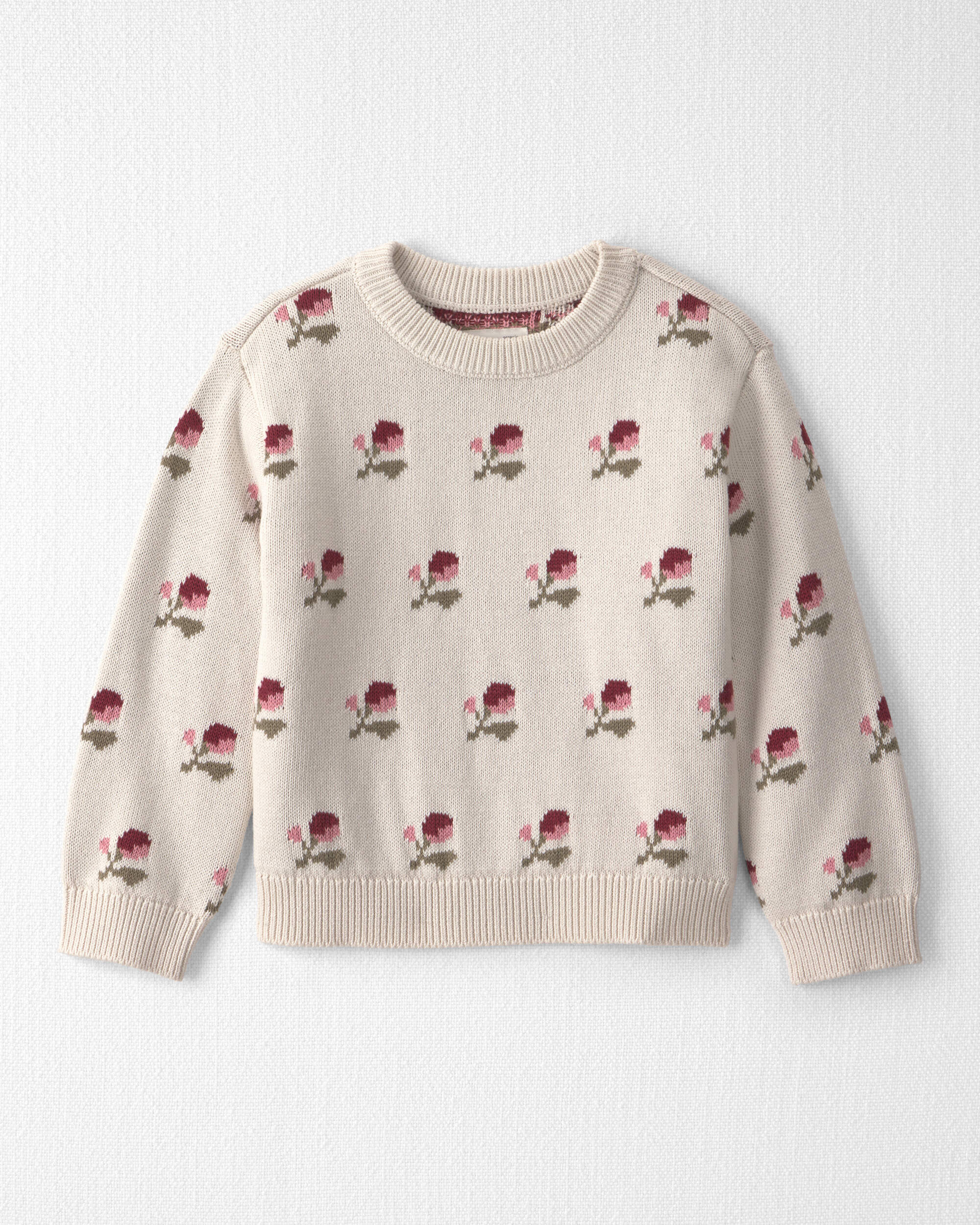 Toddler Girl Organic Cotton Sweater Knit Pullover Floral Jacquard