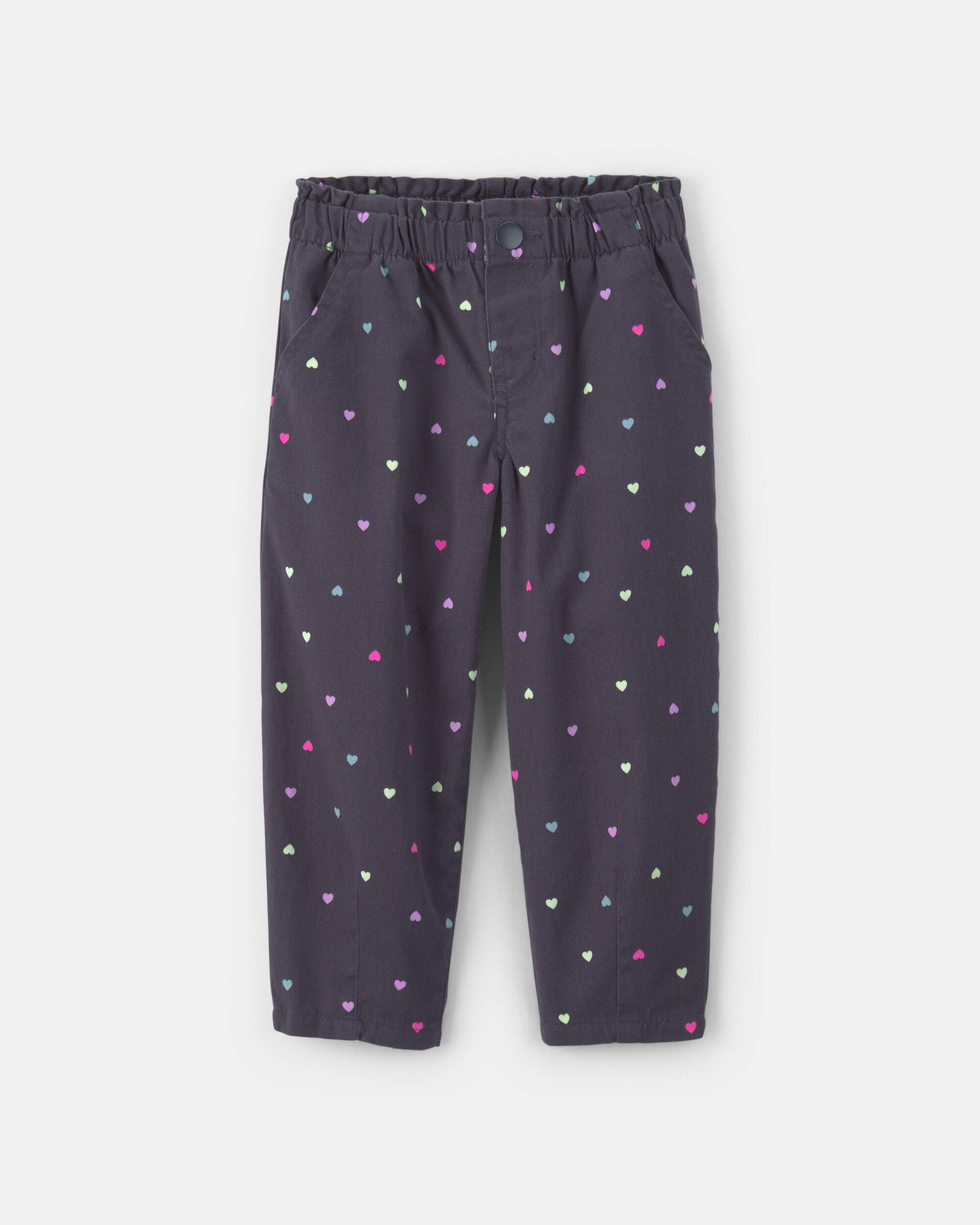 Toddler Girl Heart Twill Pull-On Pants - Black
