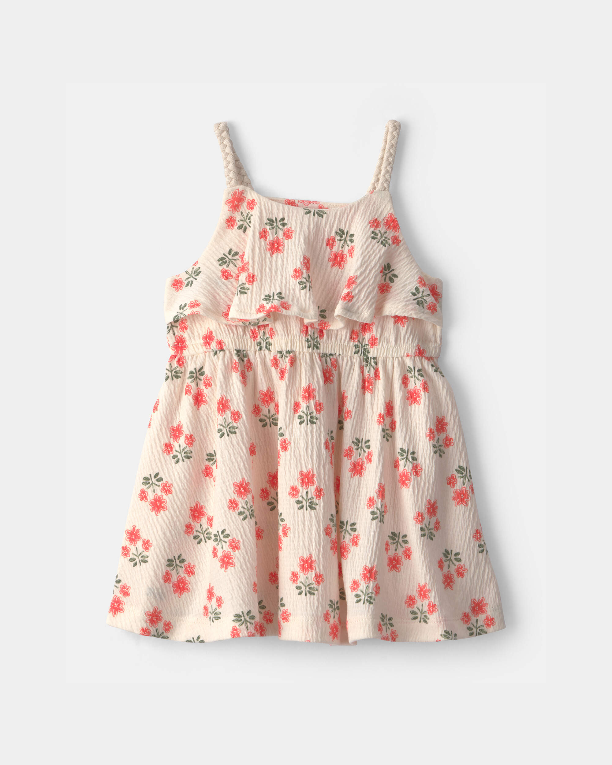 Baby Girl Floral Ruffle Dress - Cream