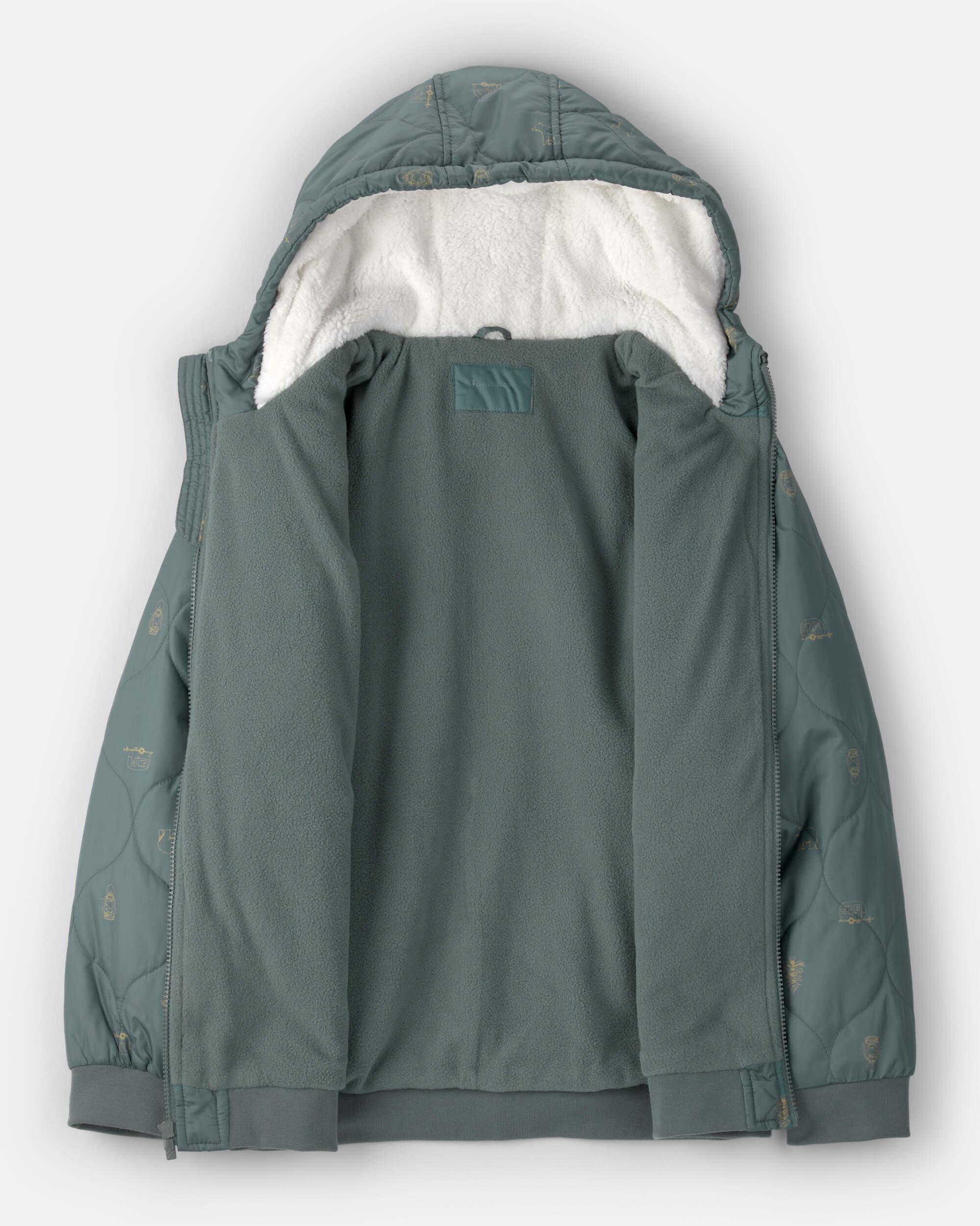 Boys Quilted Bomber Jacket - Green