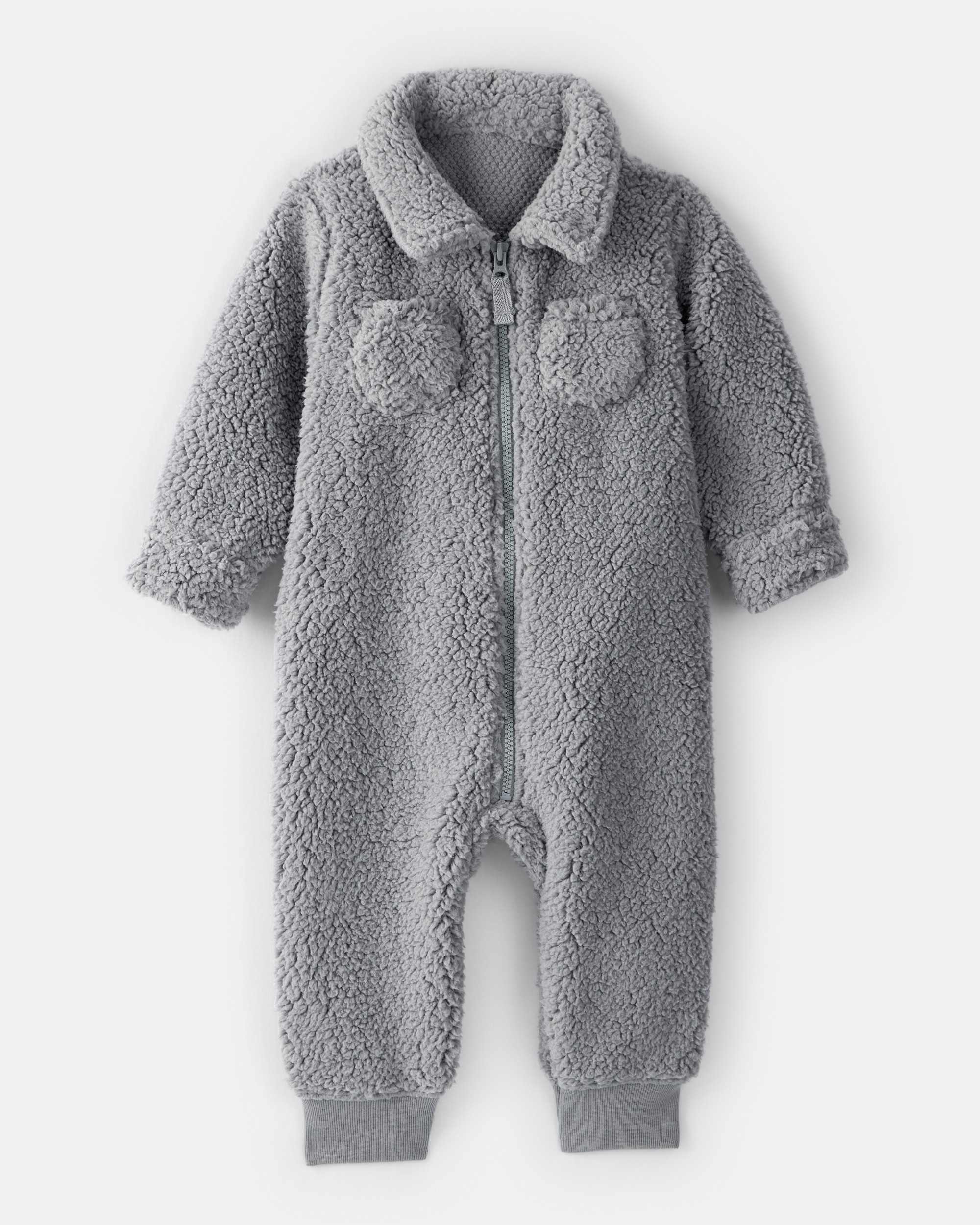 Baby Boy Sherpa Pocket Zip-Up Jumpsuit - Grey