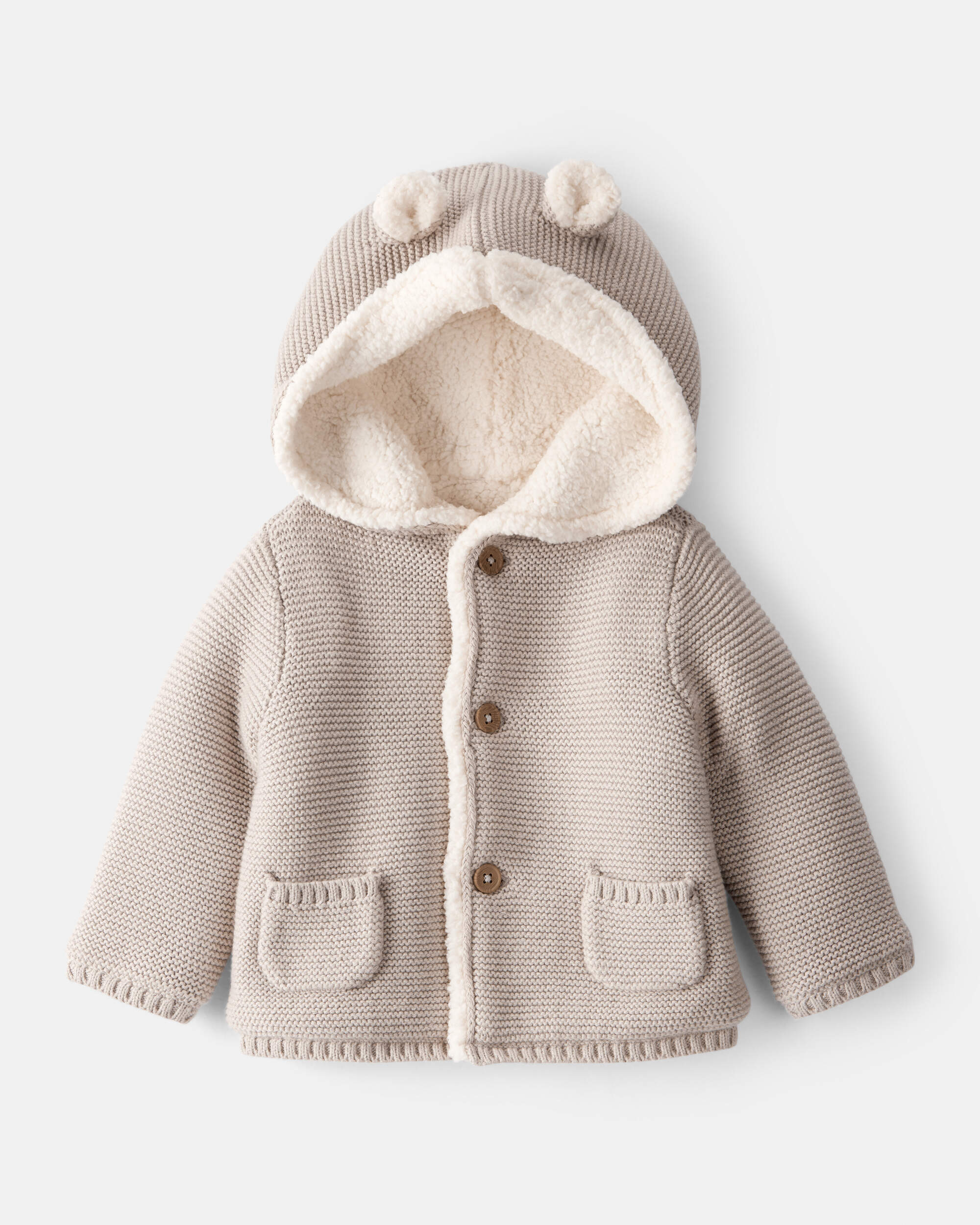 Baby Sherpa Lined Cotton Long-Sleeve Sweater - Brown