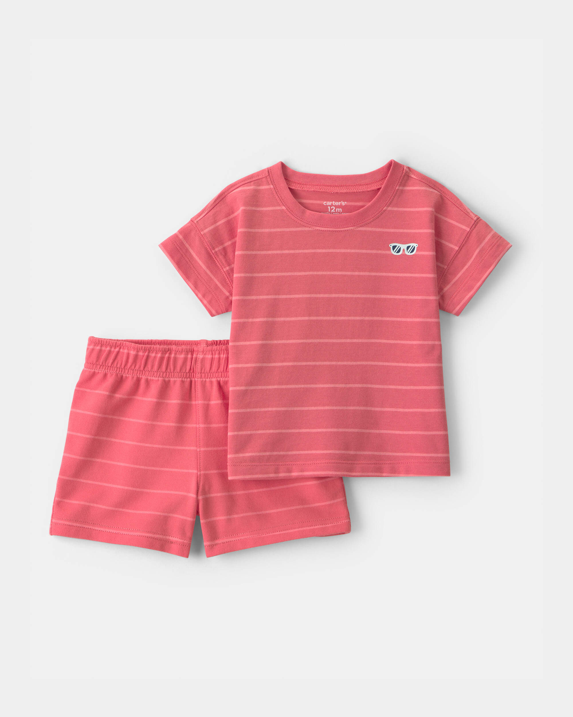 Toddler Boy Coral Striped Set - Orange