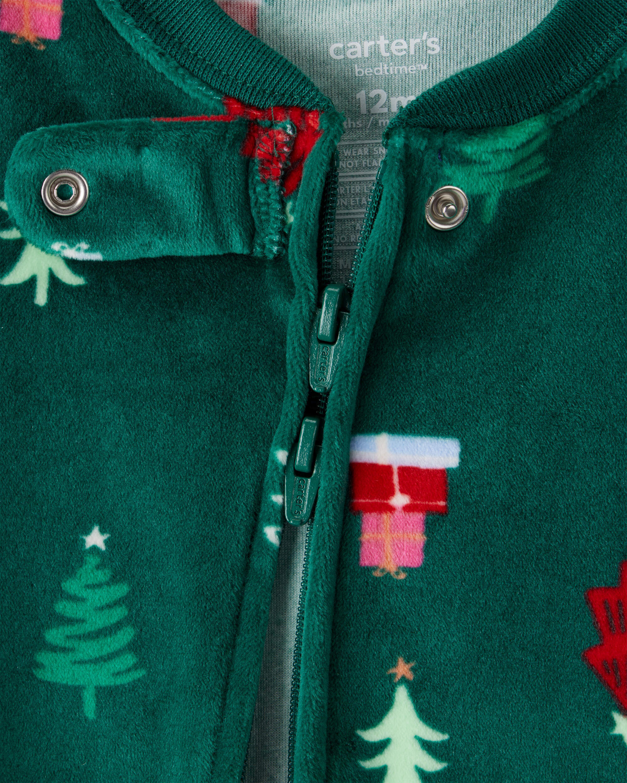 Toddler Christmas Tree Print Velour Long-Sleeve Loose Fit 1-Piece pyjamas - Green