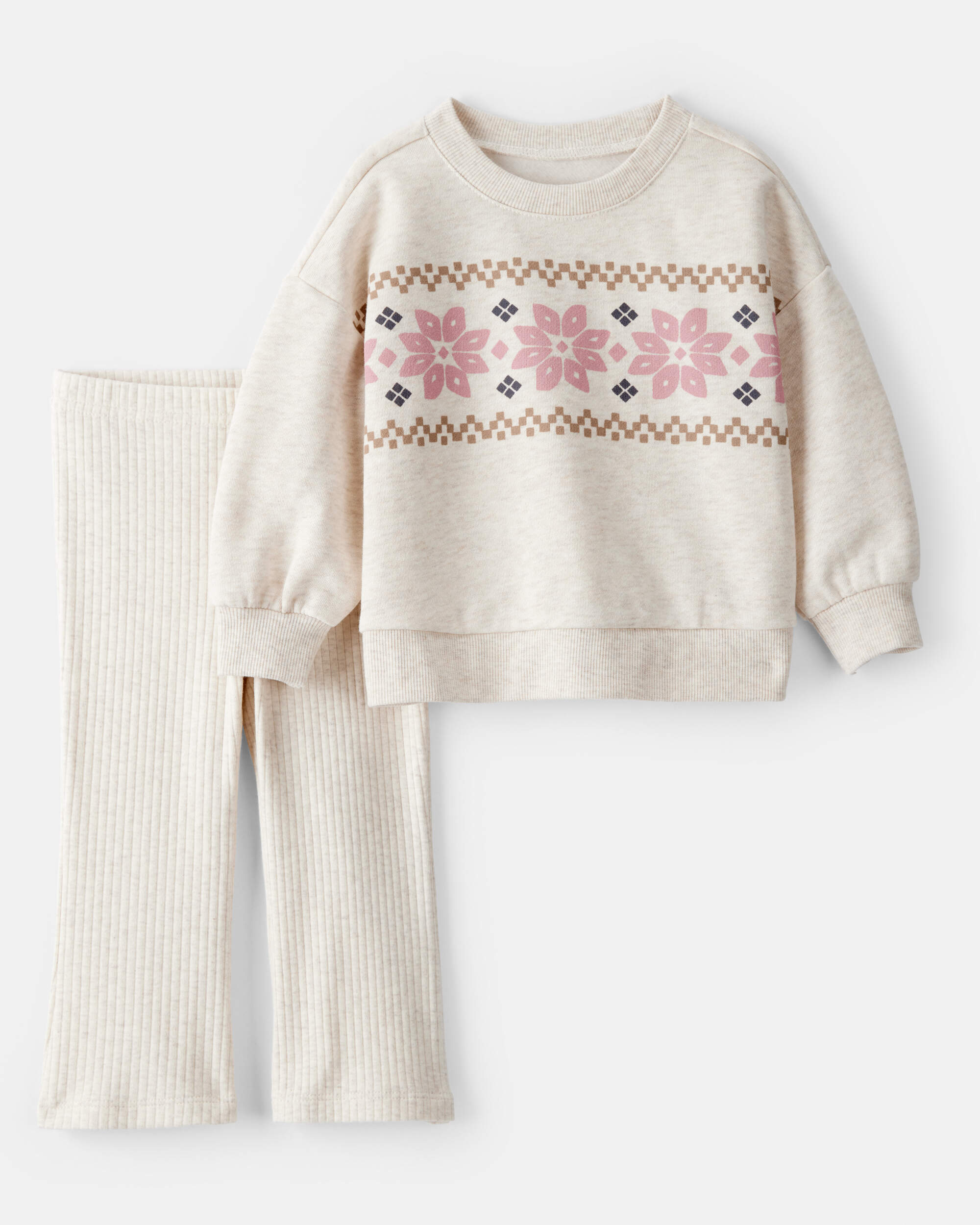 Baby Girl Fairisle Pullover & Pant Set - Ivory