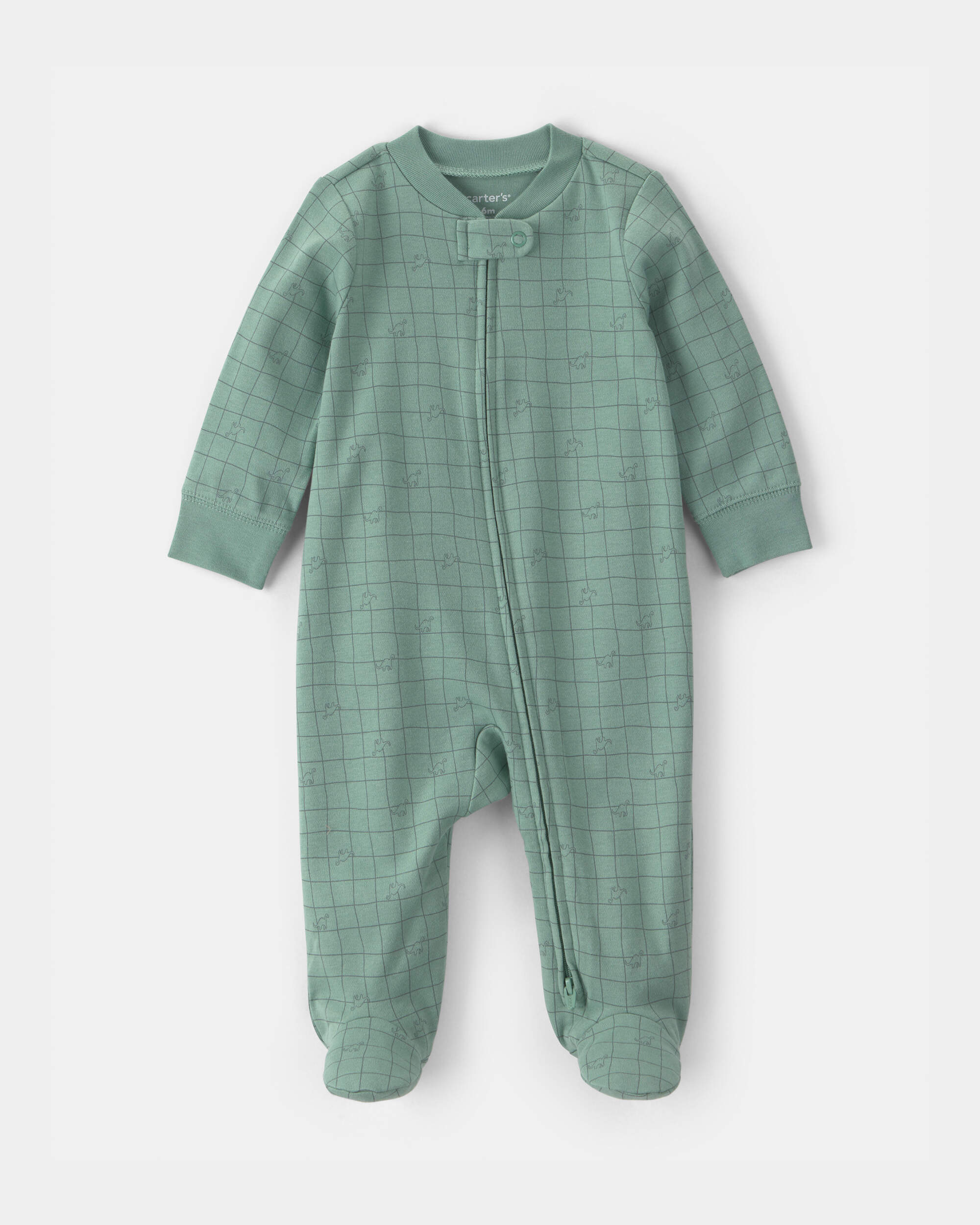 Baby Boy Dinosaur 100% Cotton 2-Way Zip Sleeper - Green