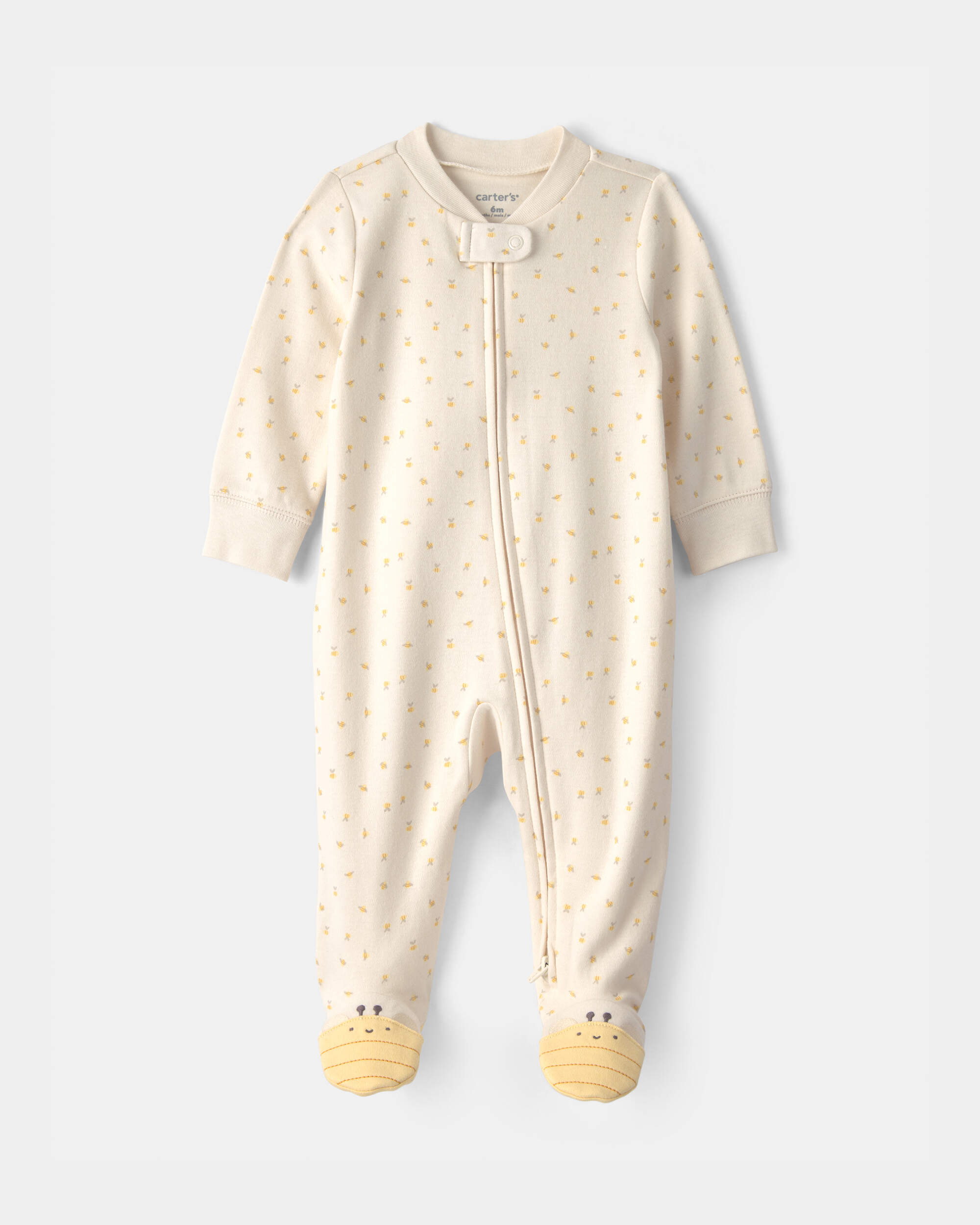Baby Girl Bee 100% Cotton 2-Way Zip Sleeper - Cream