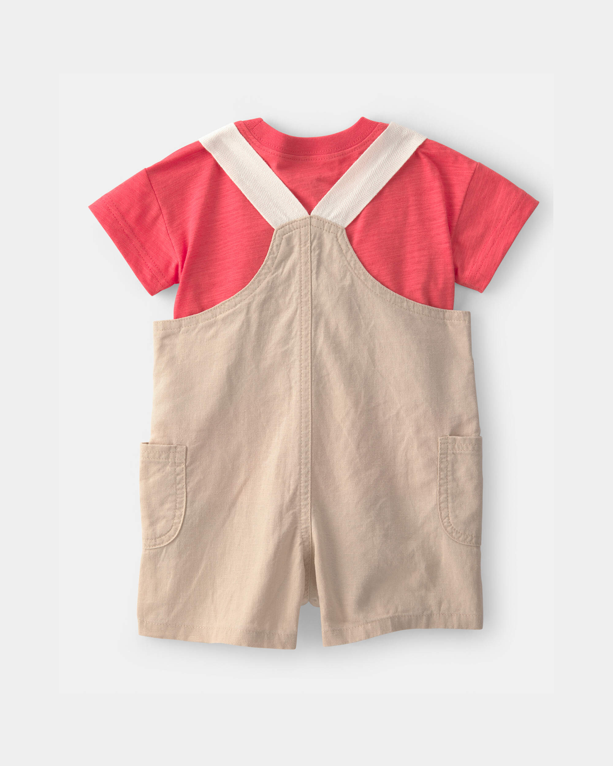 Baby Boy 2-Piece Solid Overall Set - Red/Orange