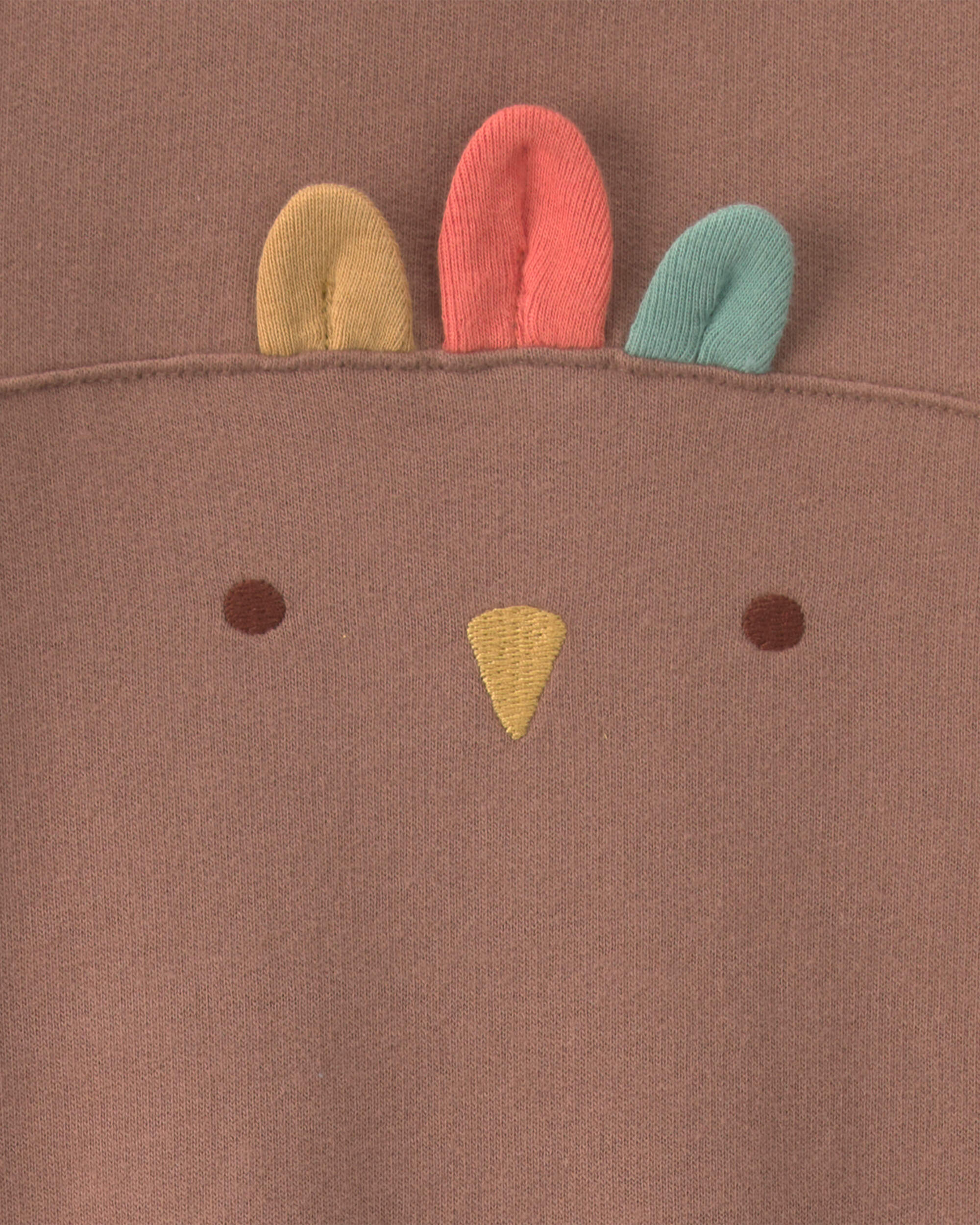 Baby Turkey Thanksgiving French Terry Long-Sleeve Jumpsuit - Brown