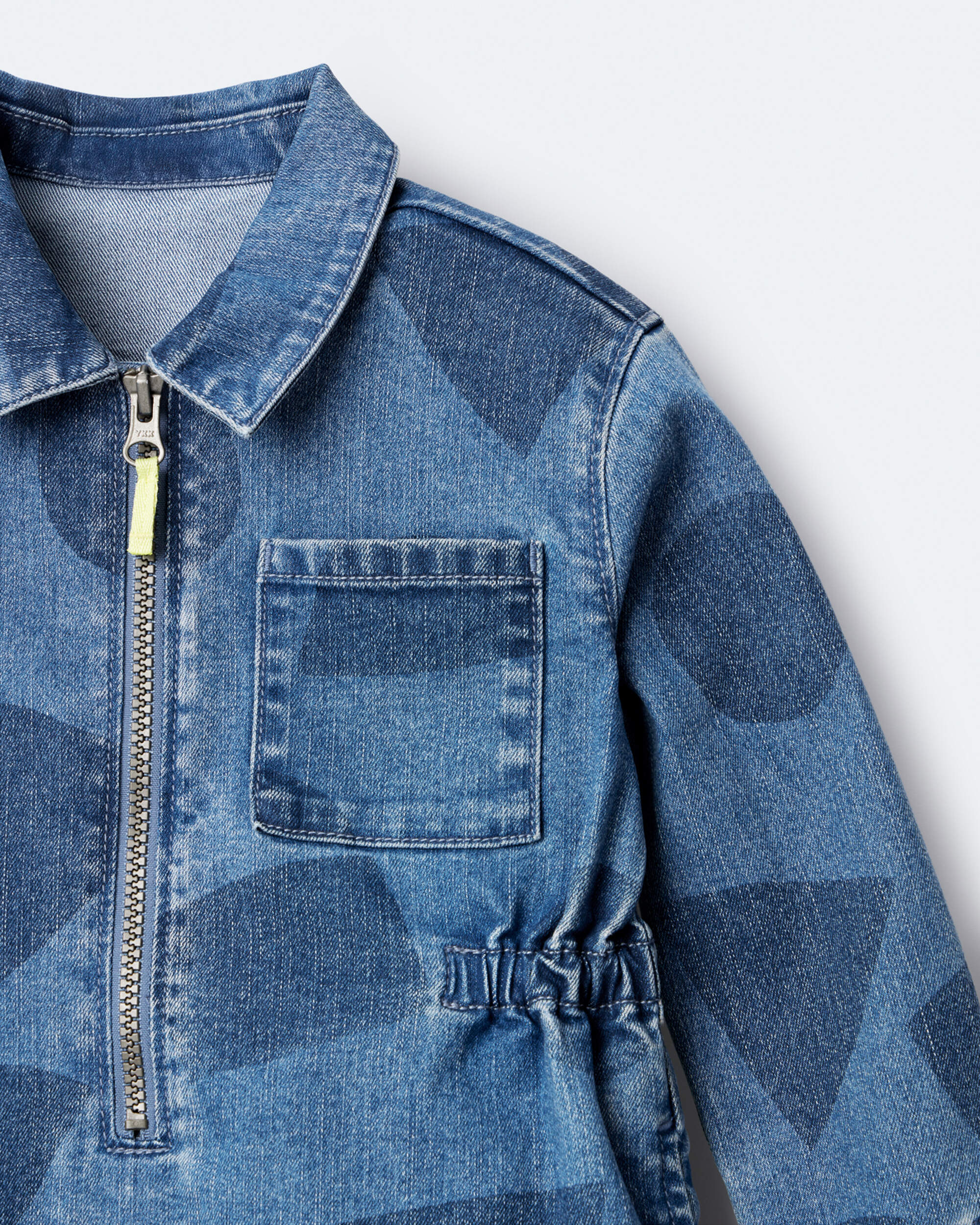 Toddler Girl Zip-Up Denim Shirt Dress with Shapes - Blue