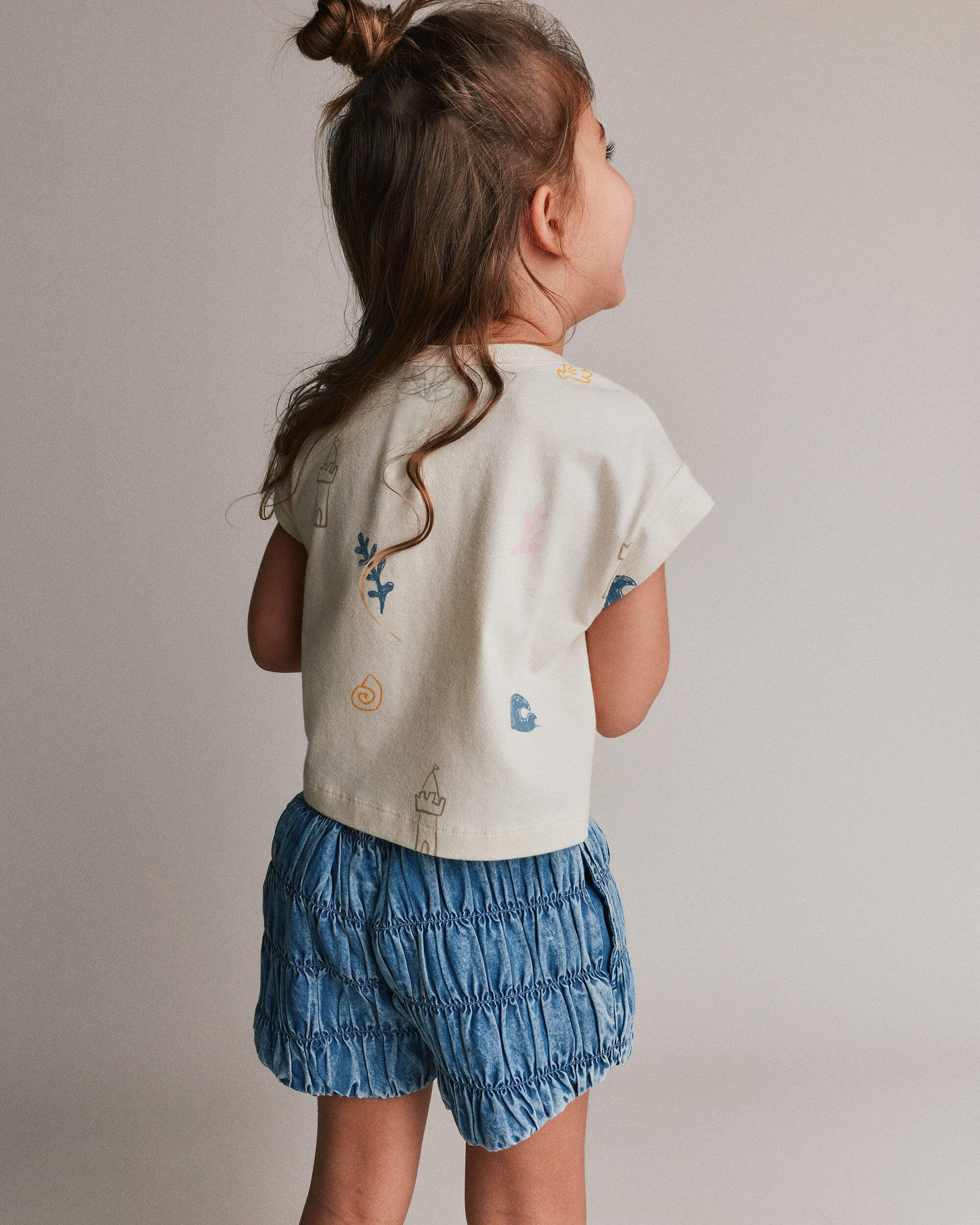 Toddler Girl Boxy Tee Sandcastle Print - Cream