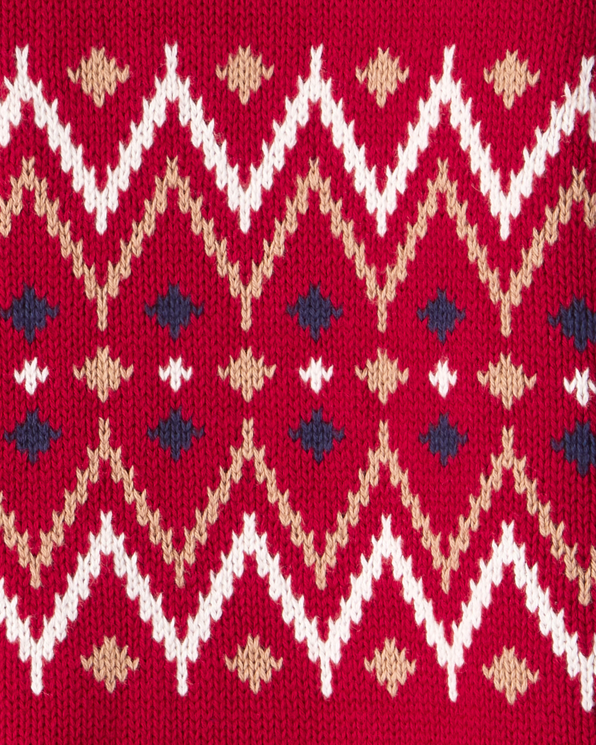 Boys Fair Isle Cotton Quarter-Zip Long-Sleeve Sweater - Red