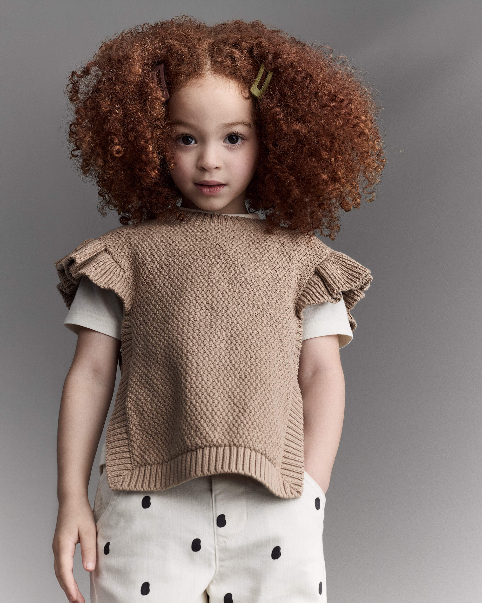 Toddler Girl Ruffle Sweater Vest - Tan