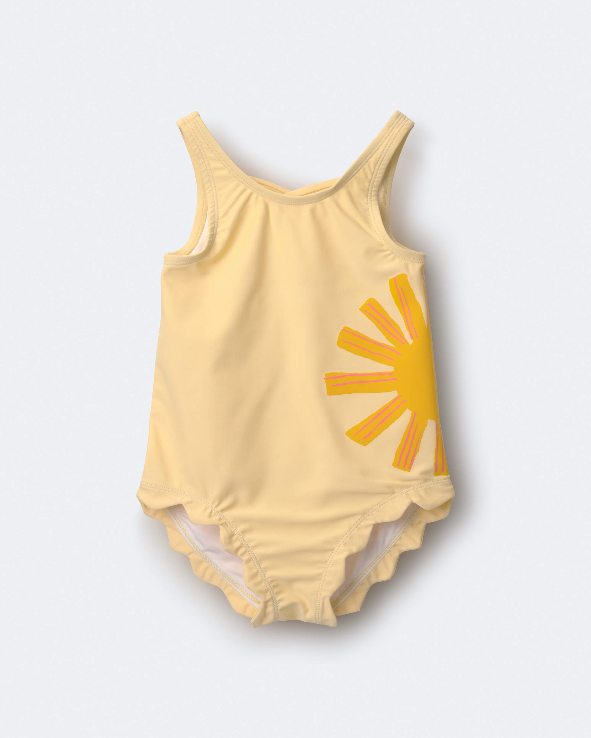 Toddler Girl Scalloped One-Piece Swimsuit Sun Print - Yellow