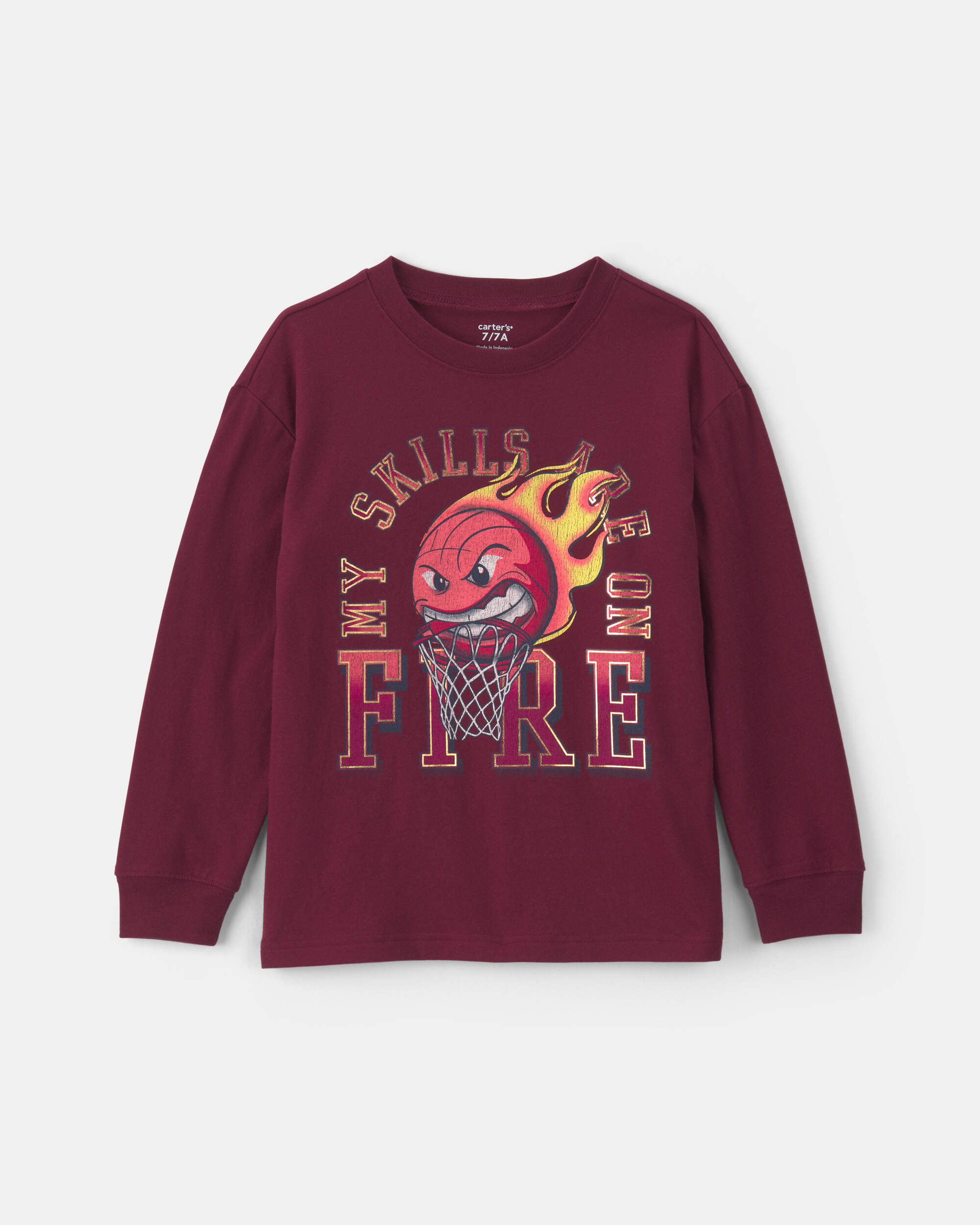Boys 'Fire Basketball' Graphic Tee- Maroon