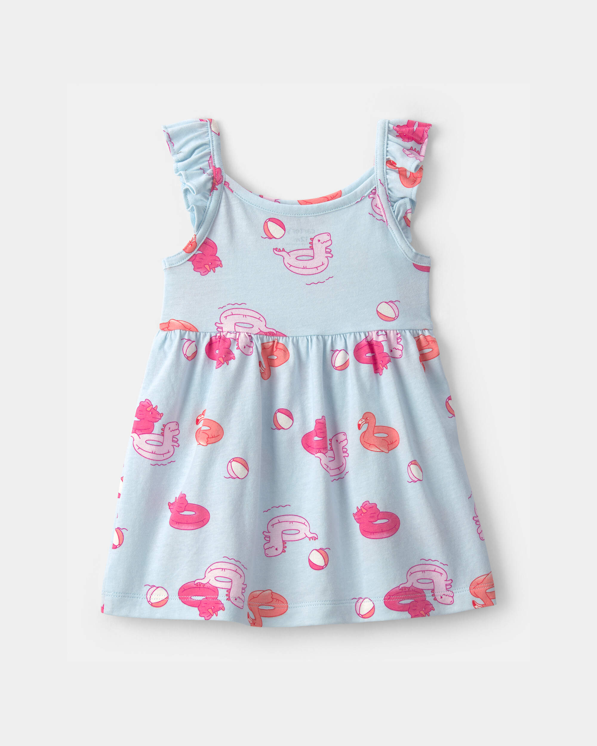 Baby Girl Pool Floatie Sleeveless Dress - Blue/Pink