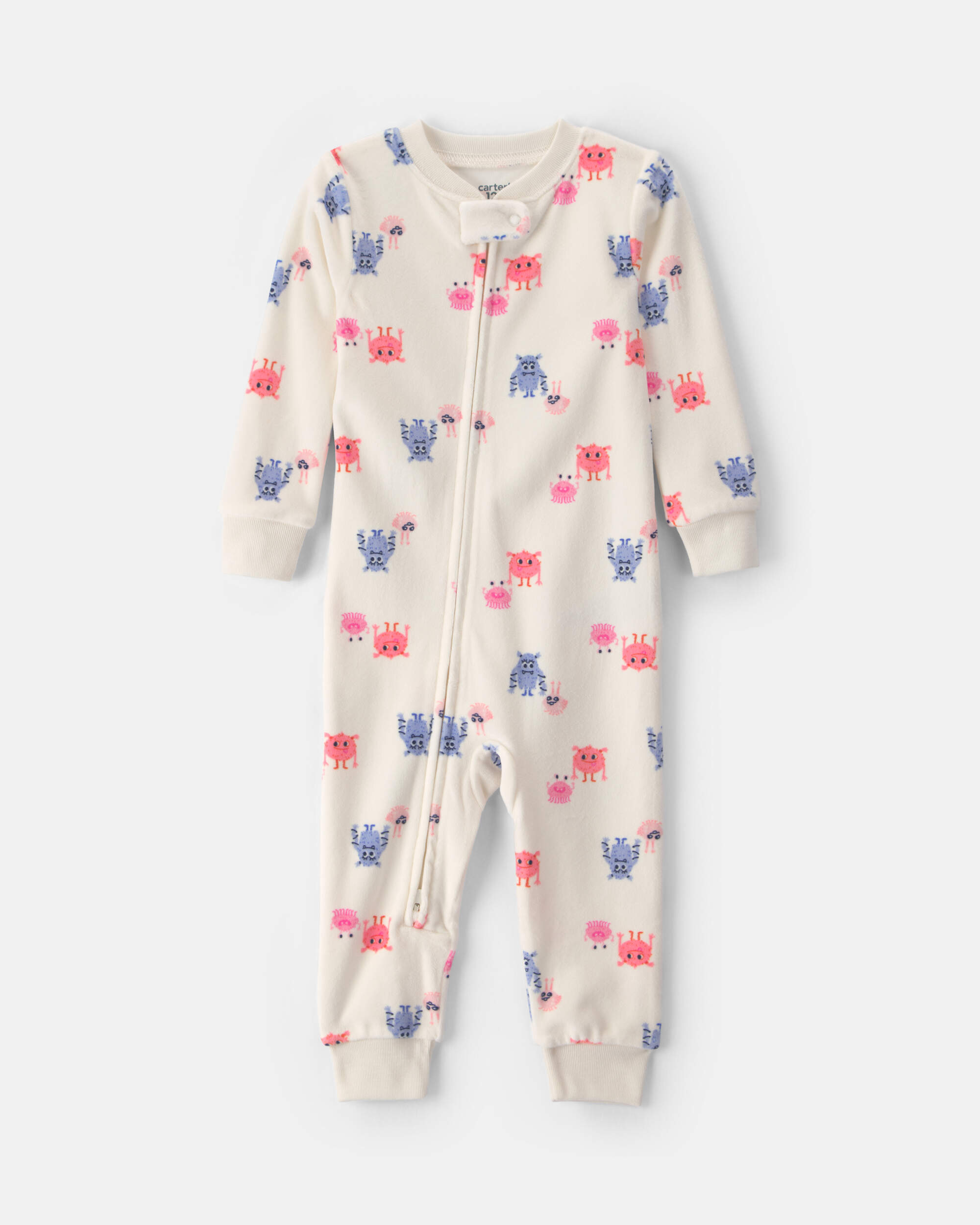 Baby Girl 1-Piece Monster 2-Way Zip DreamPlush Snug Fit Pyjama - Cream