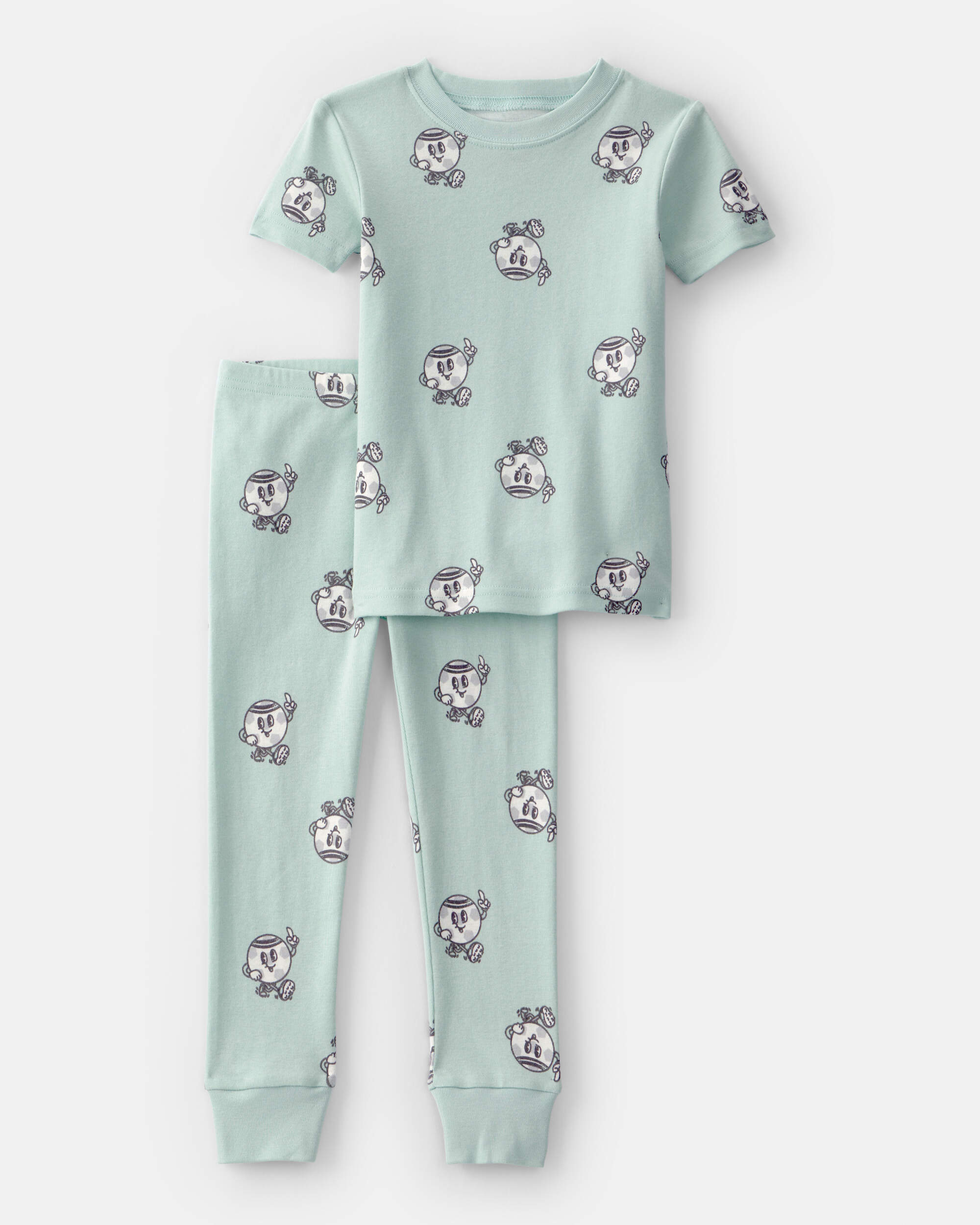 Toddler Soccer 100% Cotton Short-Sleeve Snug Fit 2-Piece pyjama Set - Green