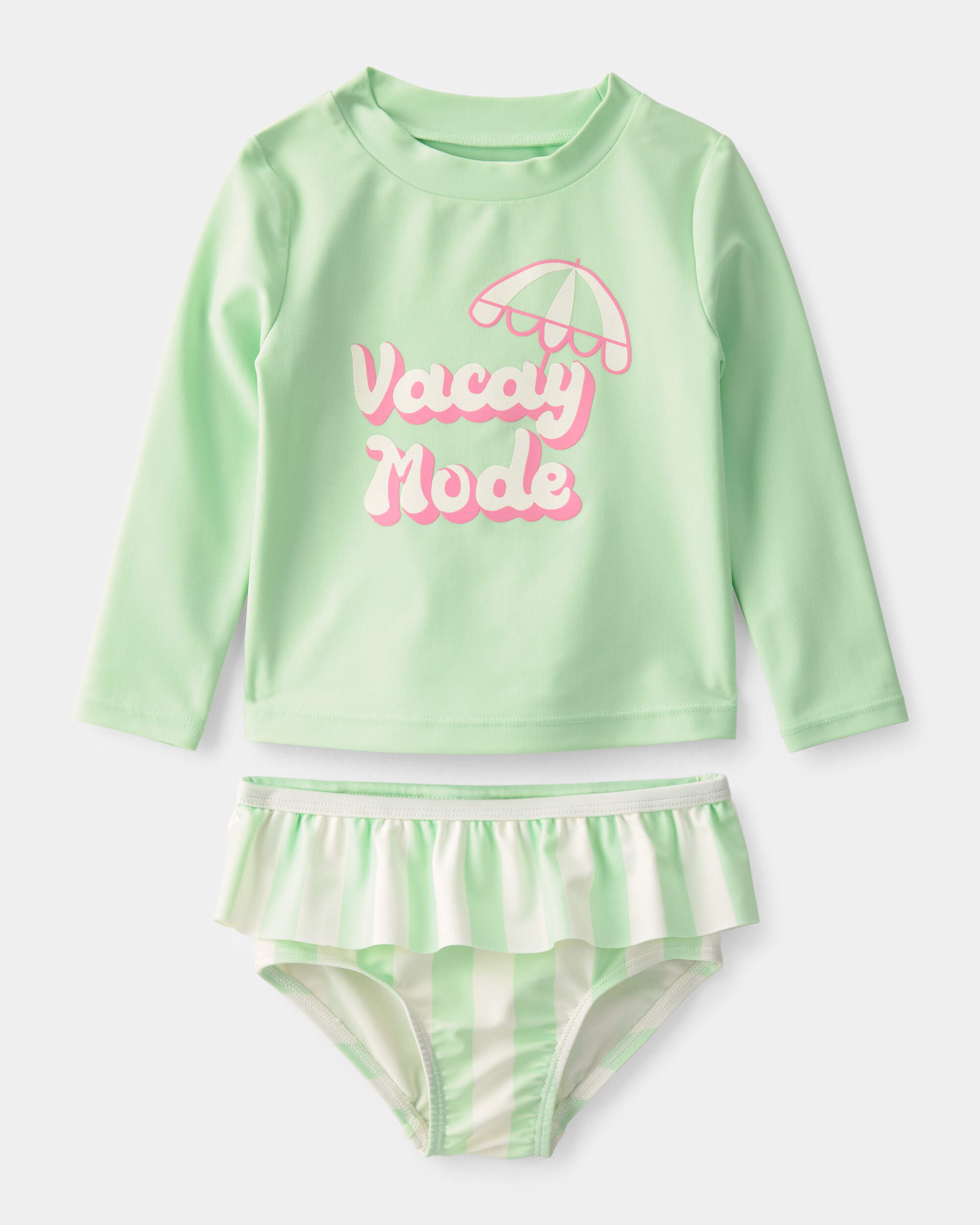 Baby Girl 2-Piece 'Vacay Mode' Rashguard Swimsuit Set - Green
