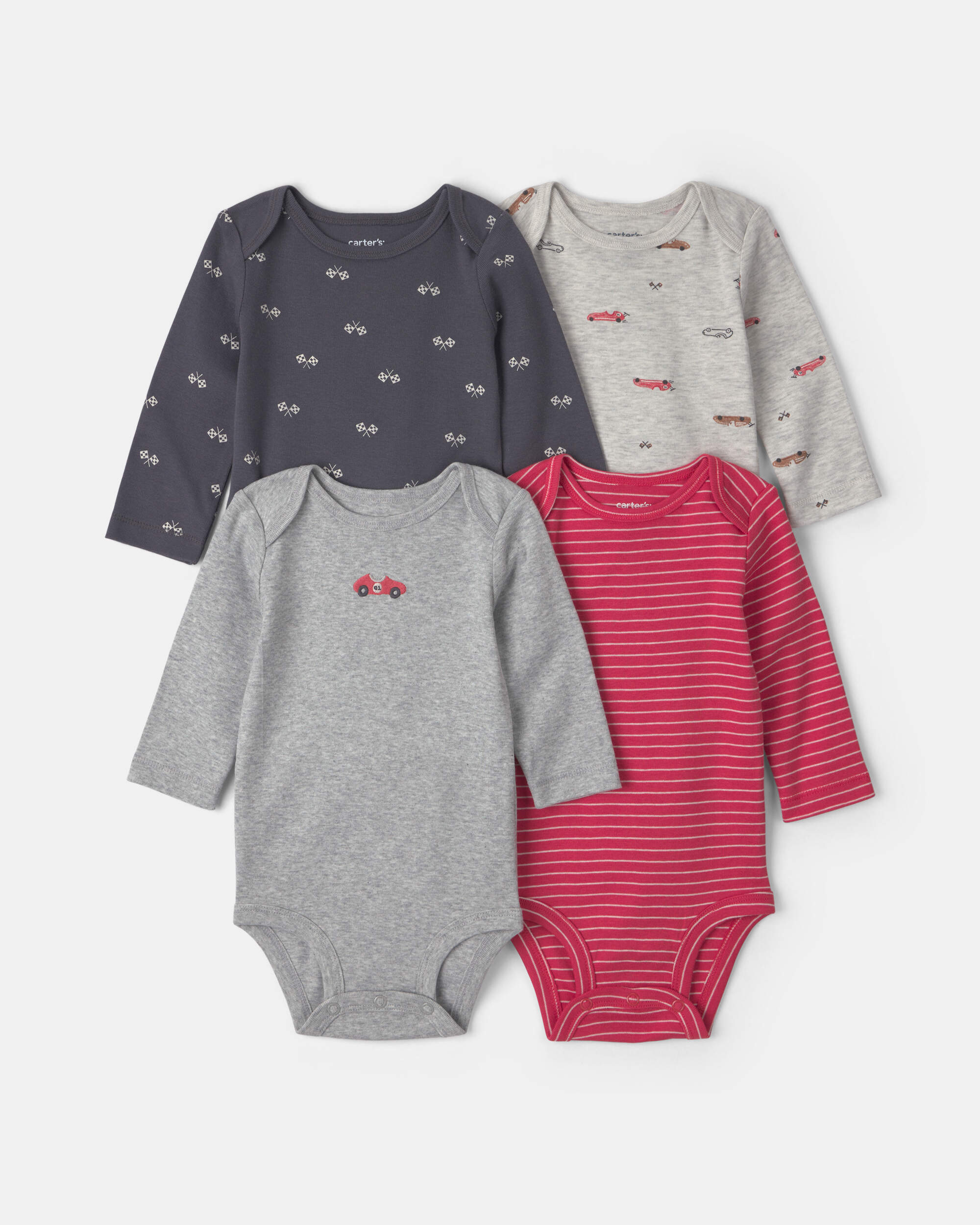 Baby Boy 4-Pack Race Car Long-Sleeve Bodysuits