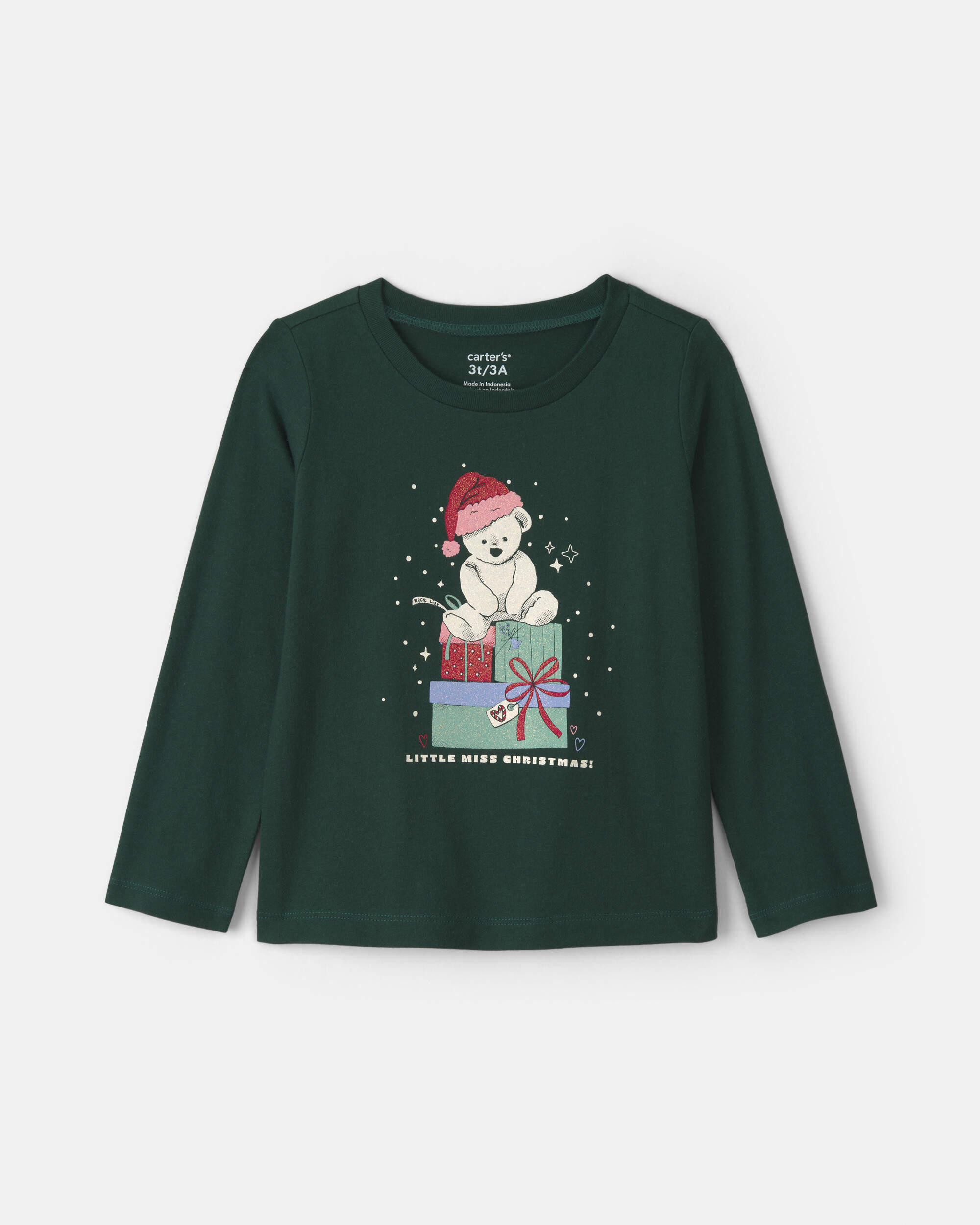 Toddler Girl Christmas Bear Long-Sleeve Graphic Tee - Green