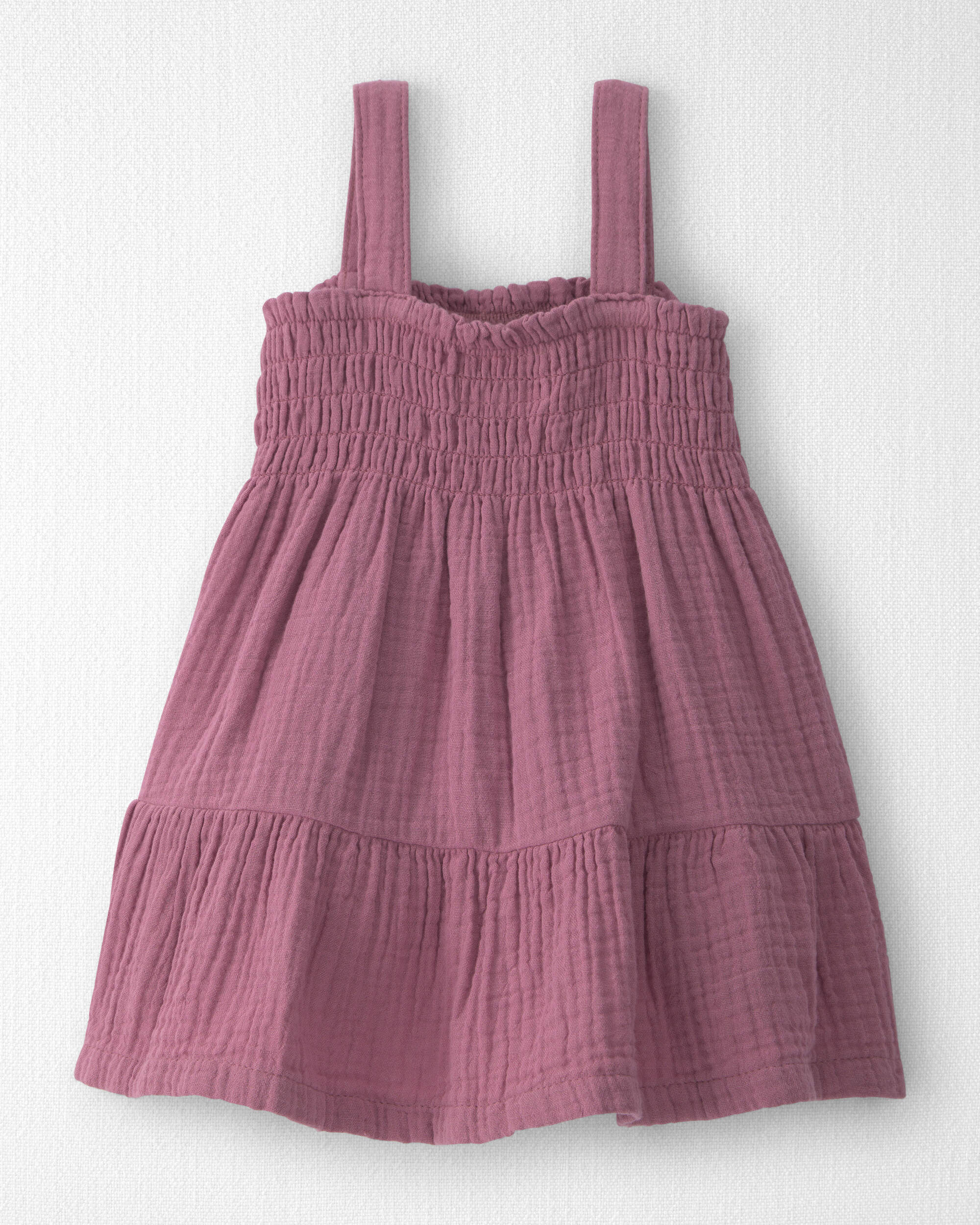 B&eacute;b&eacute; fille - Robe en gaze &agrave; smocks en coton biologique, , hi-res