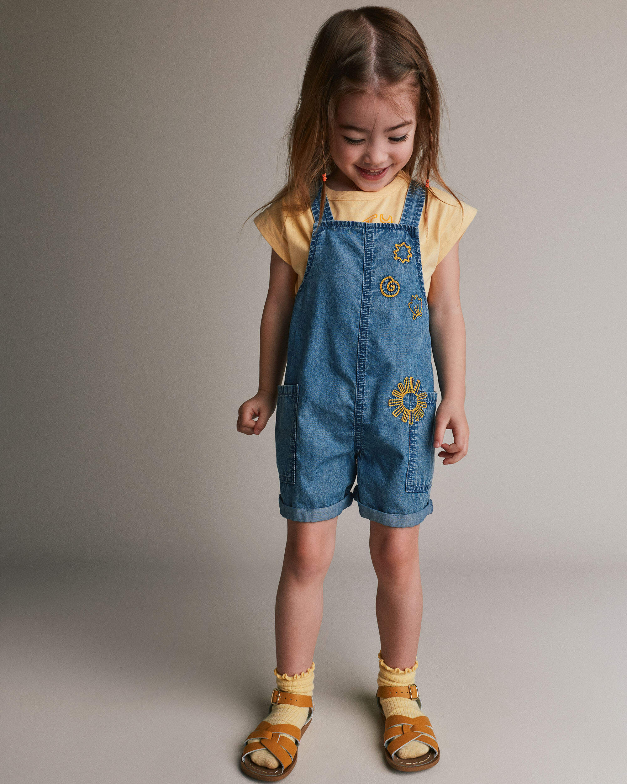 Toddler Embroidered Shortall with Pockets Chambray