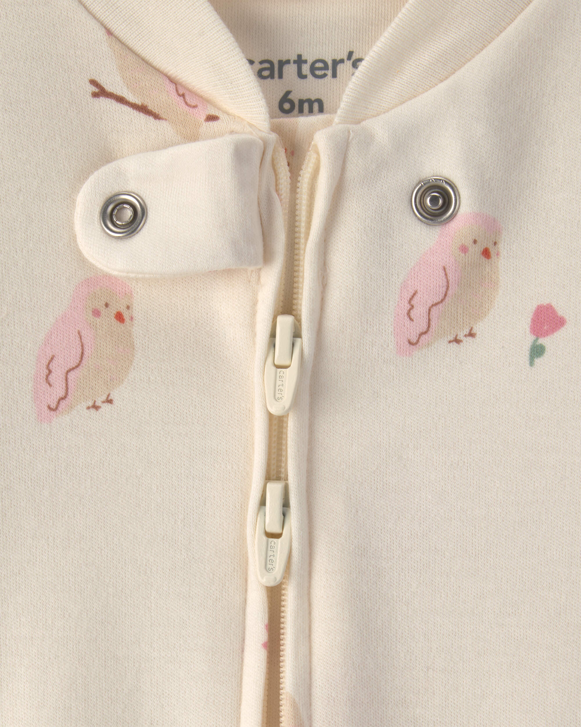 Baby Girl Owl 100% Cotton 2-Way Zip Sleepers - Cream